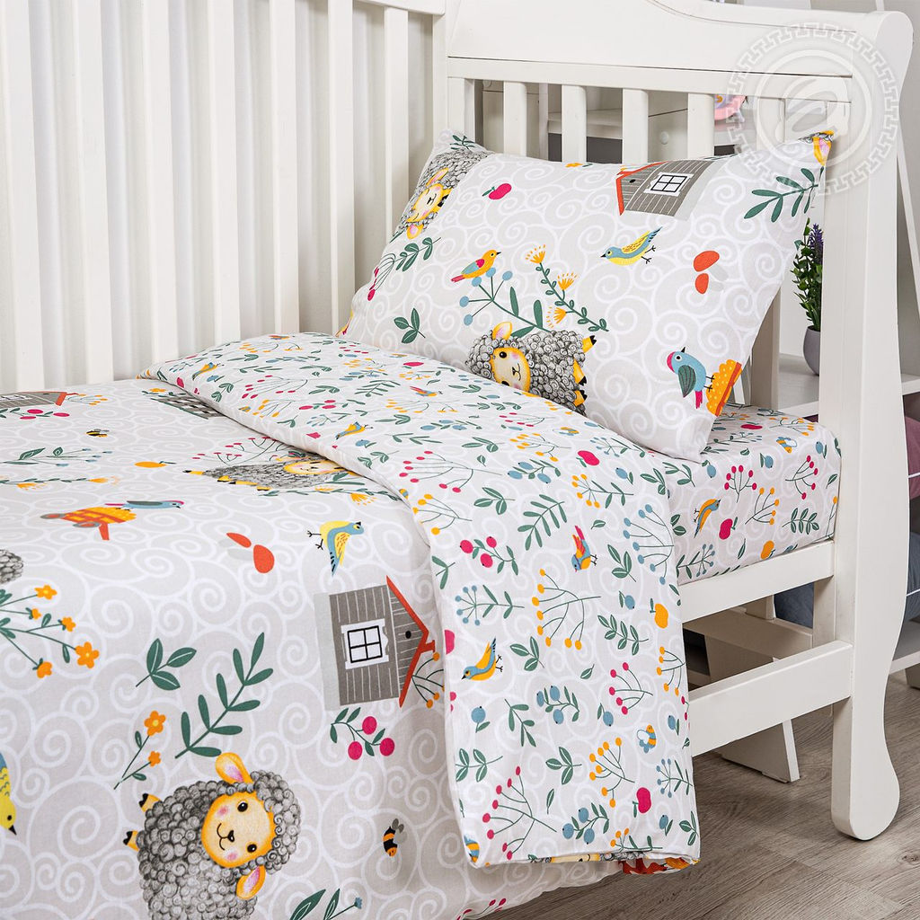 Барашки Детский/Пододеяльник: 1 шт. - 147*112; Простыня: 1 шт. - 150*110; Наволочка: 1 шт. - 40*60; Бязь ясельная - Артпостелька фото 3