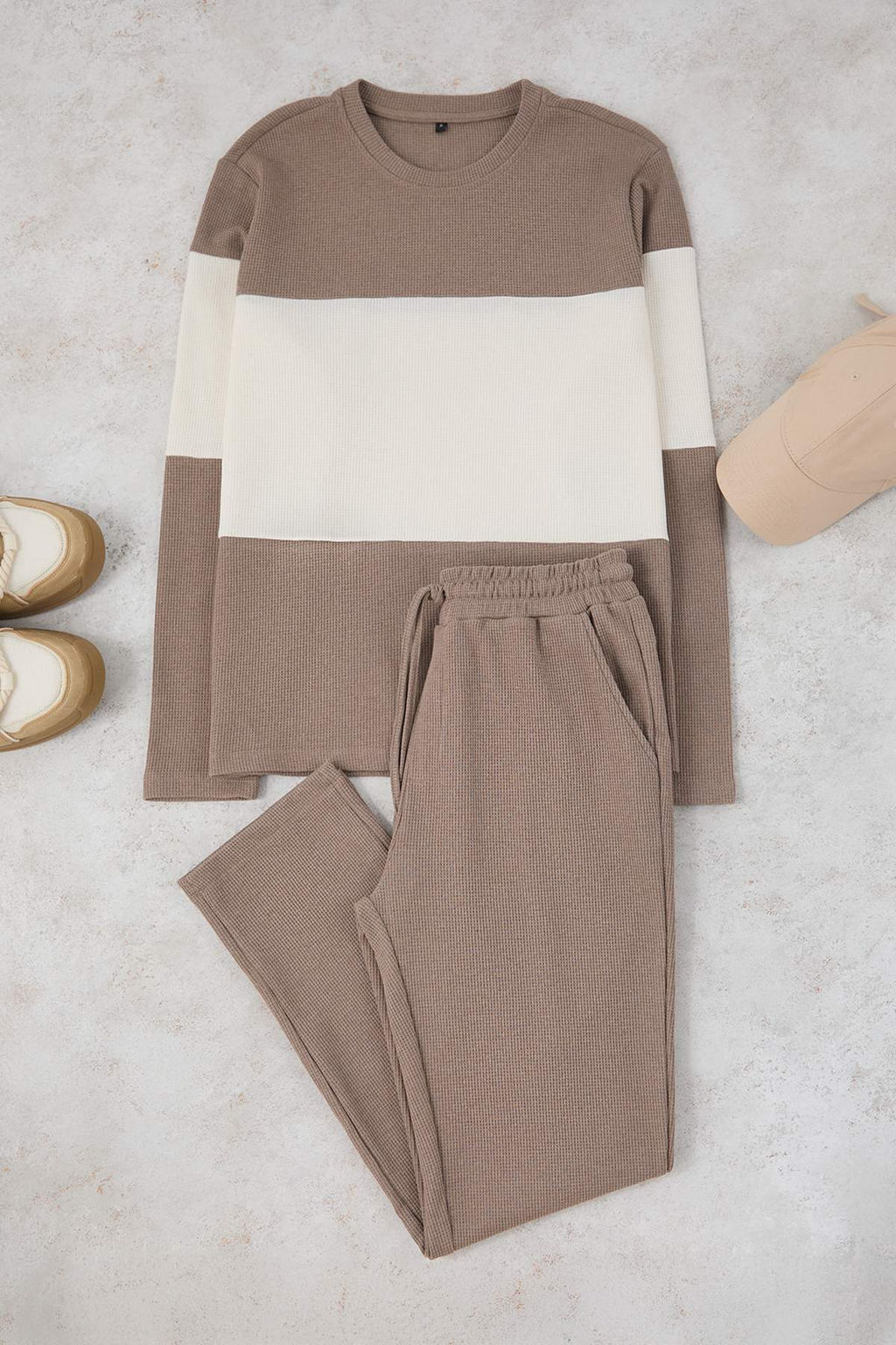 Vizon Regular Kesim Renk Bloklu Dokulu Orme Pijama Tak?m? TMNAW26PT00027