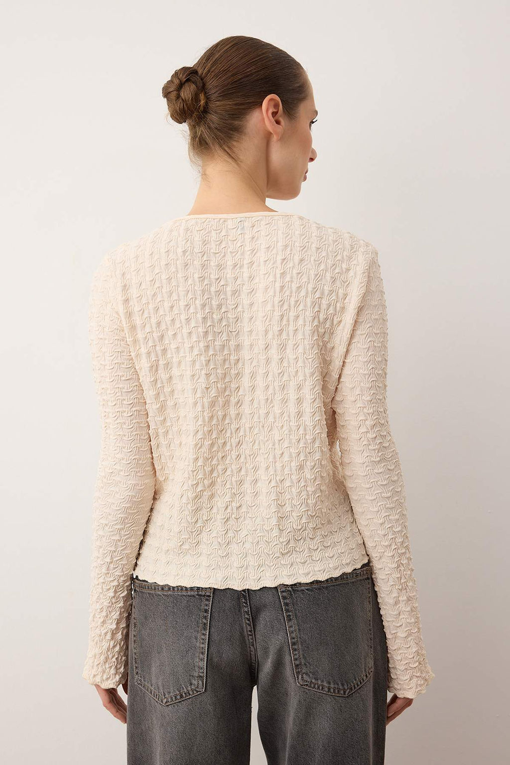 Indigo Regular/Normal Kal?p Dokulu Uzun Kollu Esnek Orme Bluz TWOAW26BZ00334 - Trendyolmilla фото 8