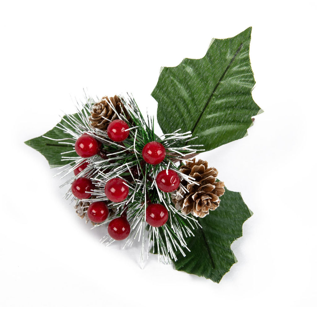 Blumentag VDF-138 Веточка хвойная с шишками и ягодами 3 х 1 шт. 16 см 01  фото 3