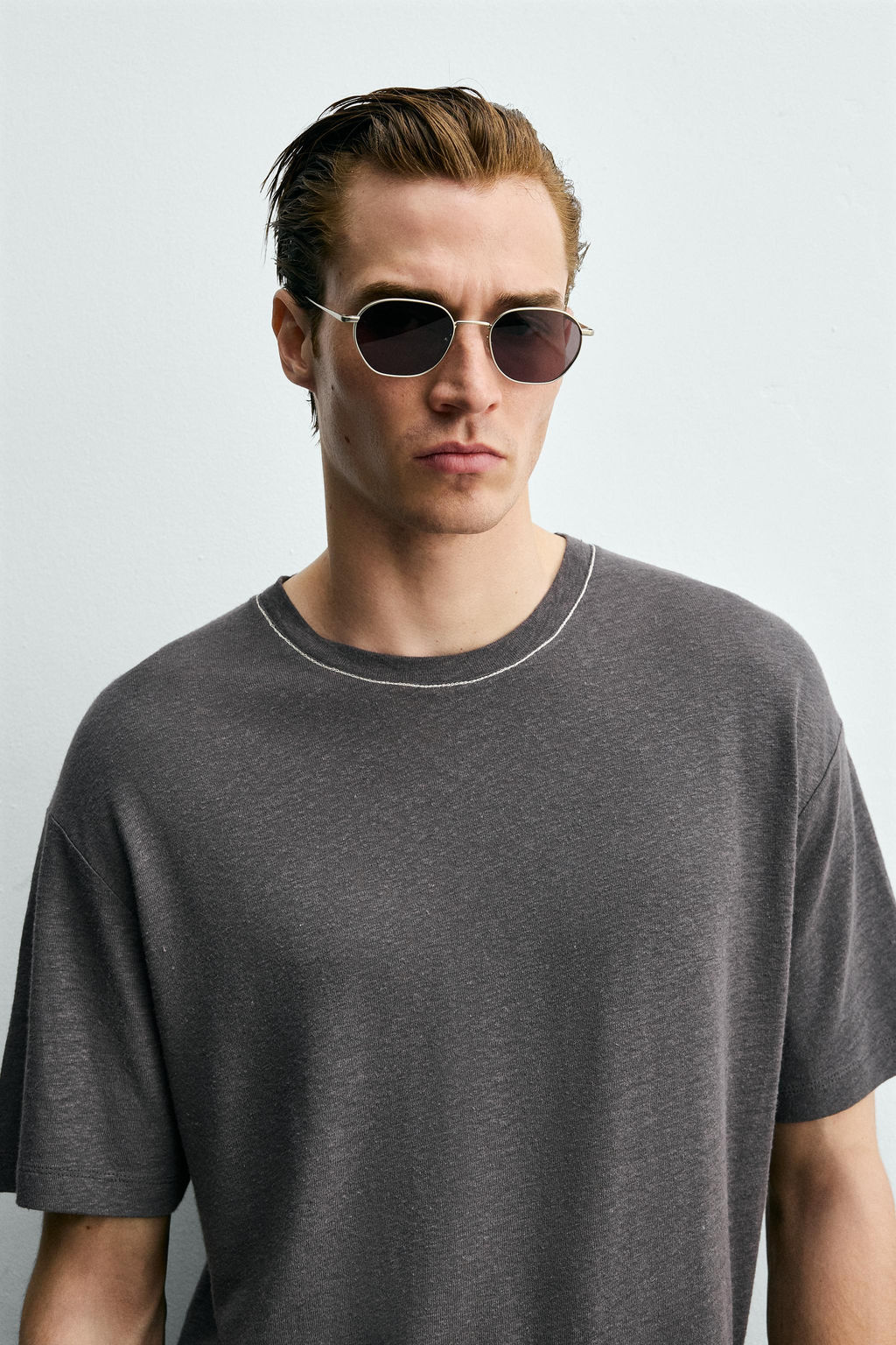 CAMISA PA?UELO ESTRUCTURA 100% LINO / Berenjena oscuro