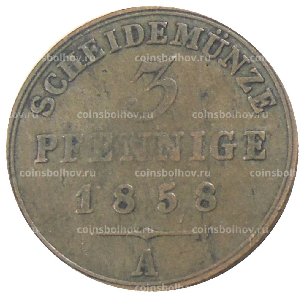 3 пфеннинга 1858 года A Германские государства  Шаумбург-Липпе