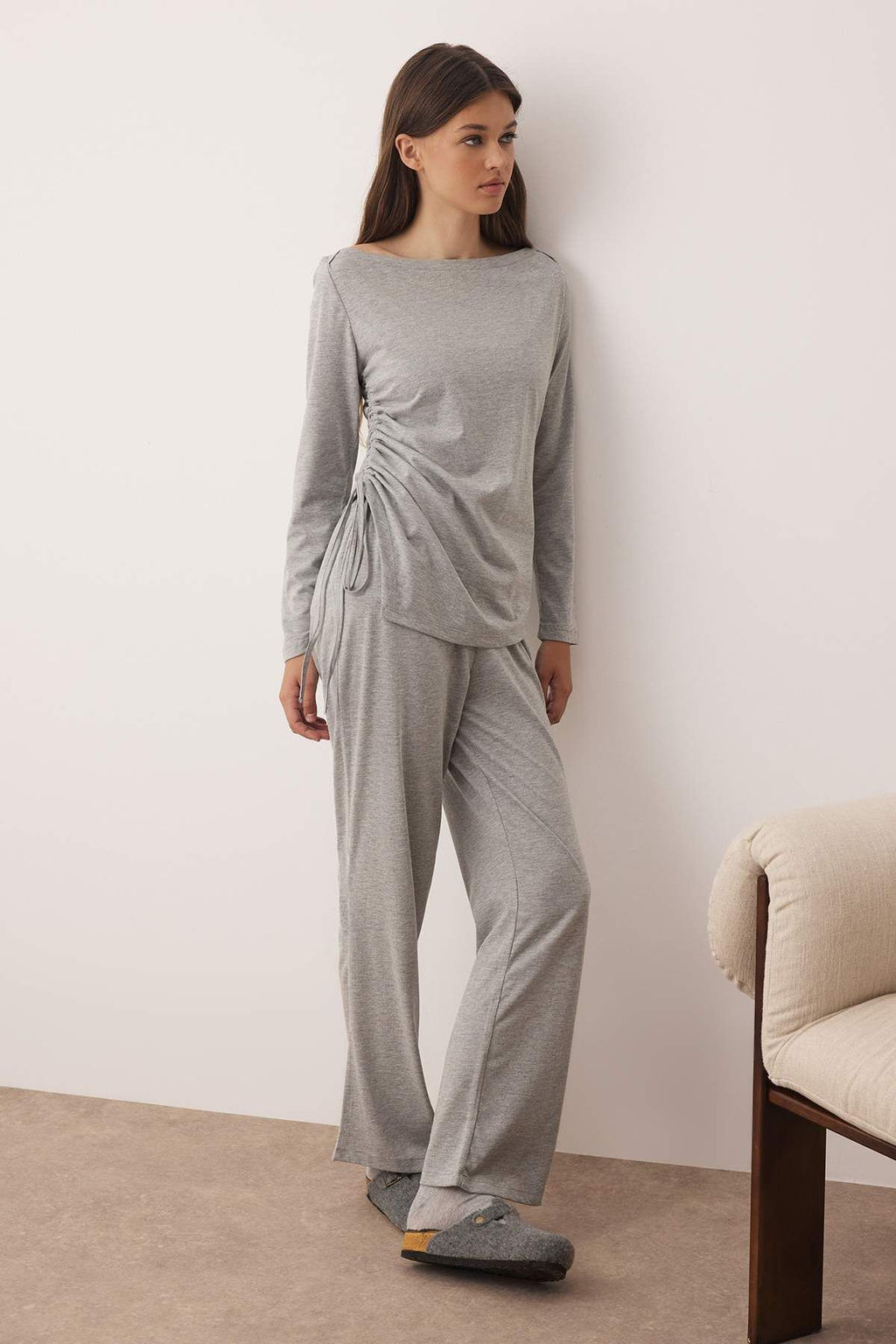 Gri Melanj Pamuklu Buzgu Detayl? Orme Pijama Tak?m? THMAW26PT00082 - Trendyolmilla фото 2