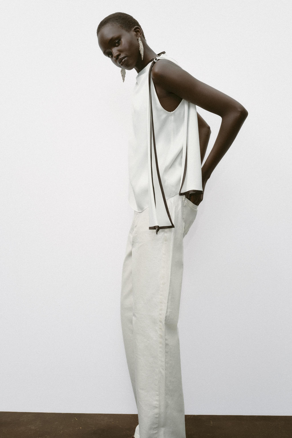 SATIN TOP WITH BOW AND CONTRASTING TRIMS - Zara фото 12