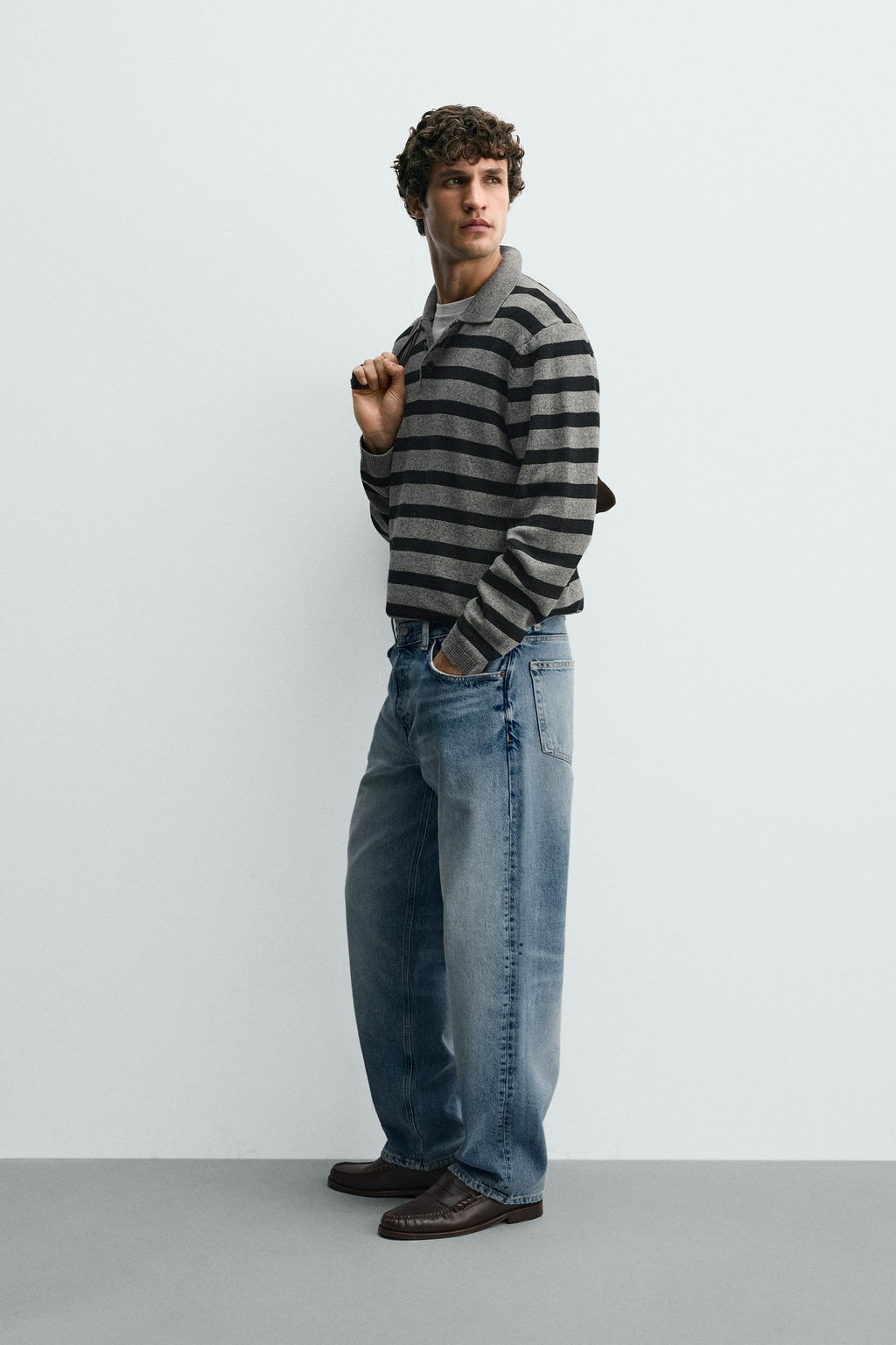 POLO PUNTO ALGOD?N - LINO RAYAS / Gris medio