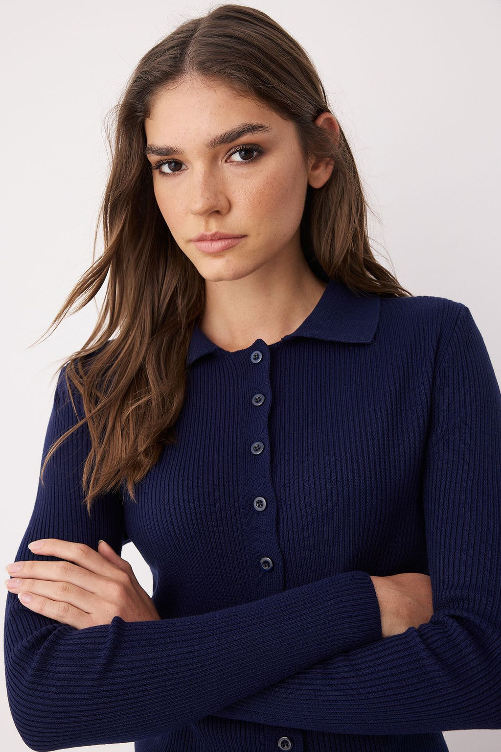 Ekru*001-Lacivert Crop Renk Bloklu-Duz 2li Triko H?rka TWOAW26HI00127 - Trendyolmilla фото 14