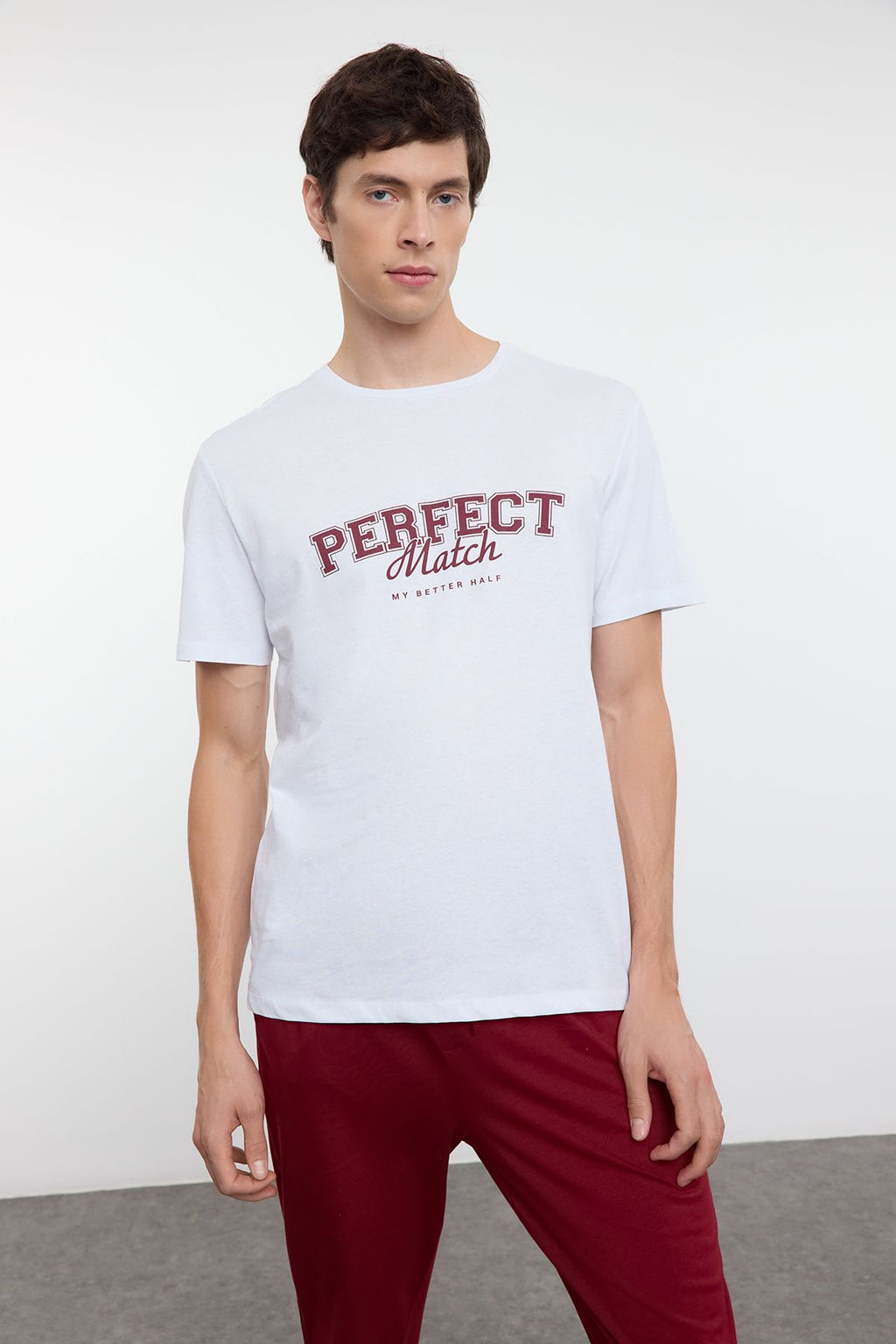 TRENDYOL MAN Ekru - Bordo Regular Fit Orme Couple/Cift %100 Pamuklu Pijama Tak?m? TMNAW25PT00047 - Trendyolmilla фото 3