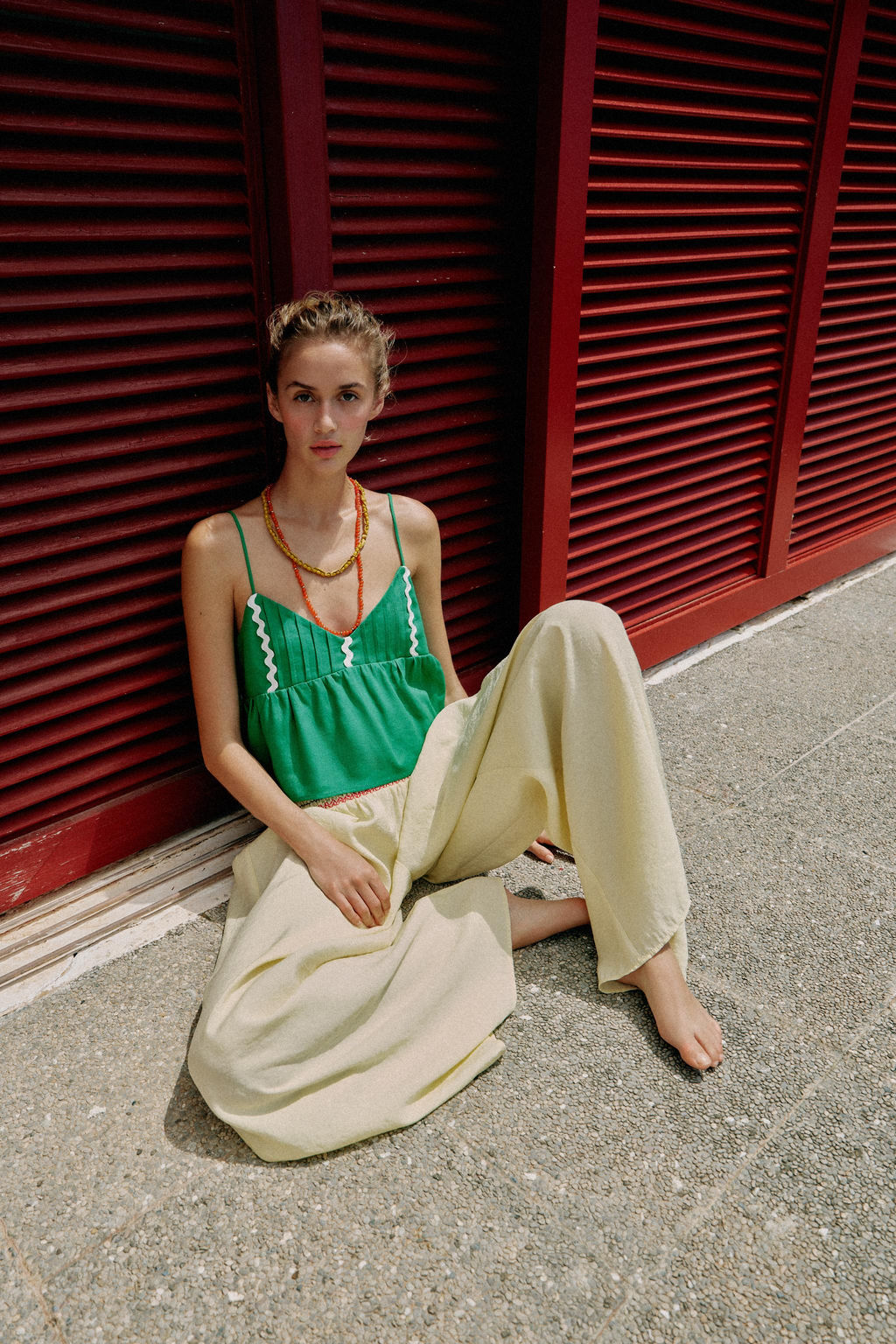 TOP TIRANTES CON LINO / Verde