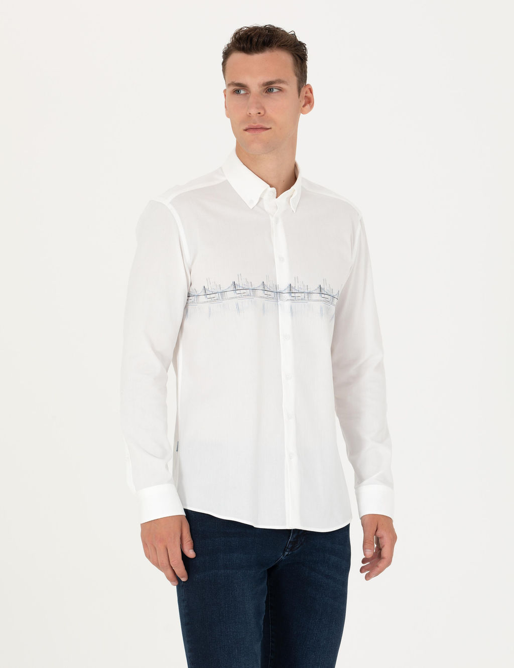 Koyu Mavi Slim Fit Uzun Kollu G_mlek