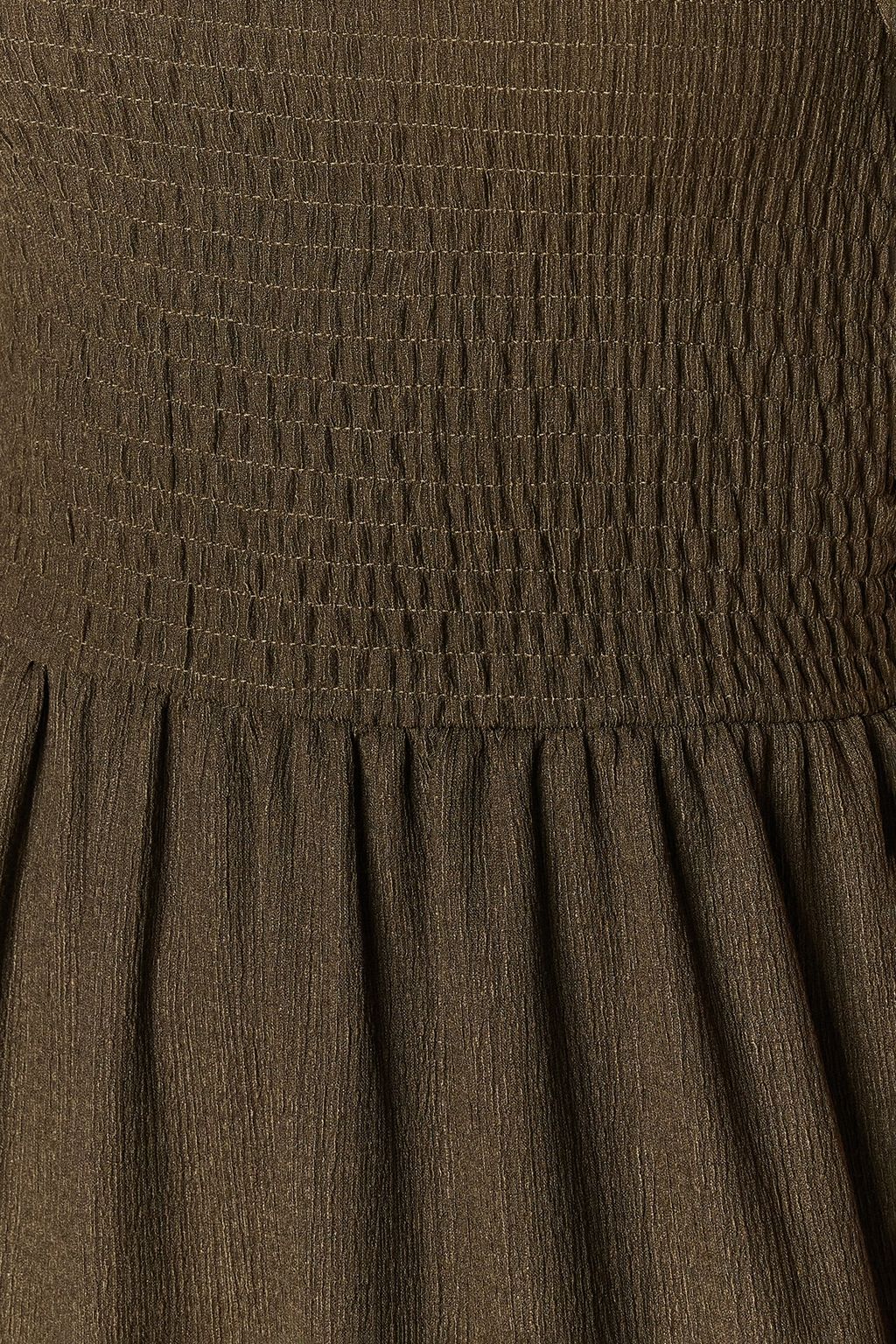 Haki Gipeli Belden Ac?lan/Skater Kare Yaka Balon Kol Midi Burumcuk Orme Elbise TWOSS22EL1088