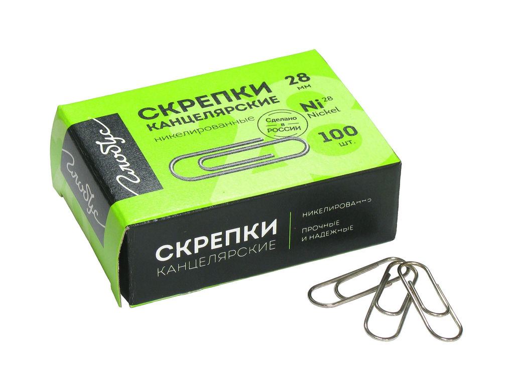 Скрепки GLOBUS 28 мм класс. никелированные металлические, картонная упаковка 100 шт