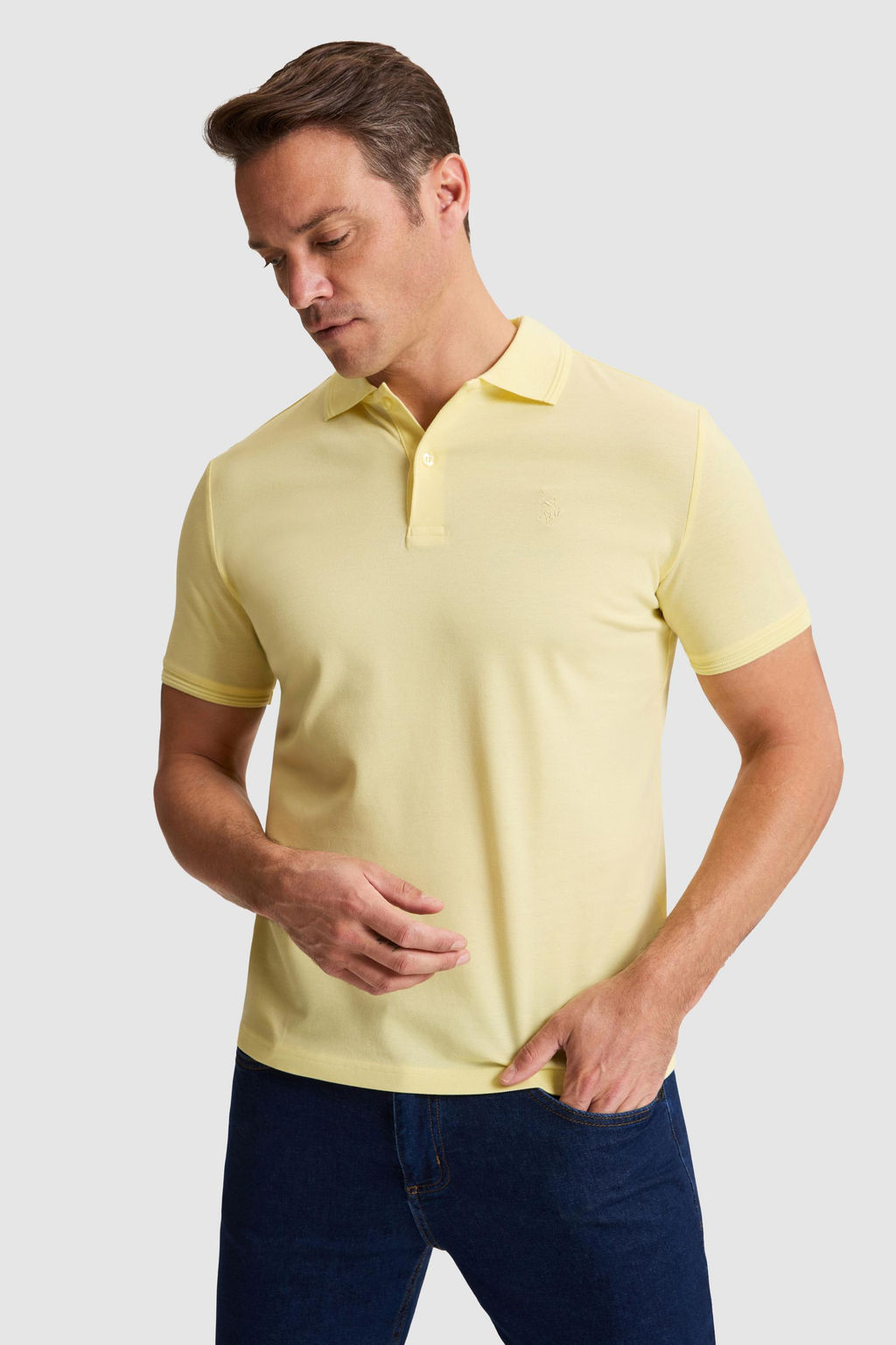 Erkek A__k Sar_ Regular Fit Polo Yaka Basic Ti__rt