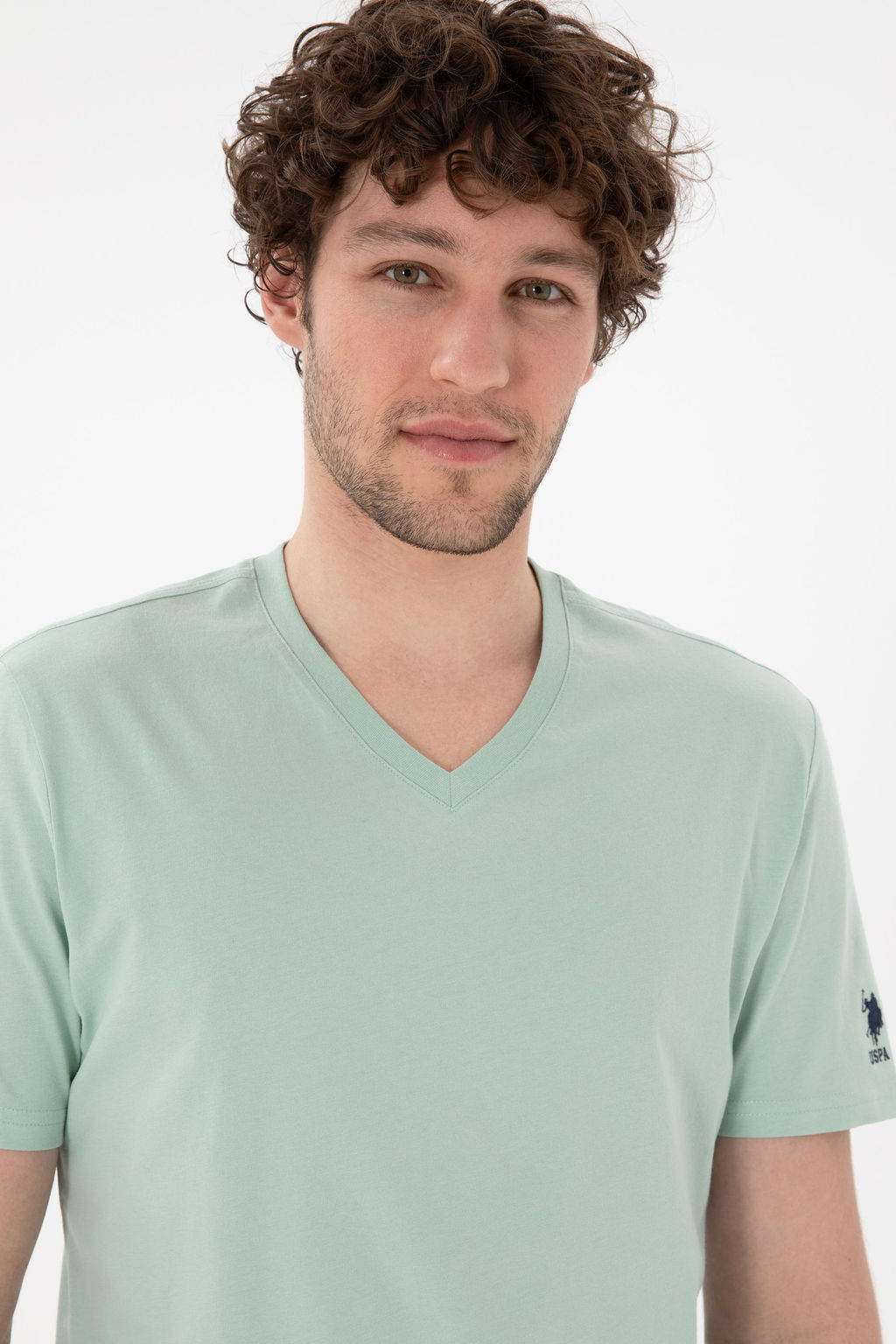 Erkek Regular Fit V Yaka Su Ye_ili Basic Ti__rt Sepette S_rpriz _ndirim - U.s. polo assn фото 3