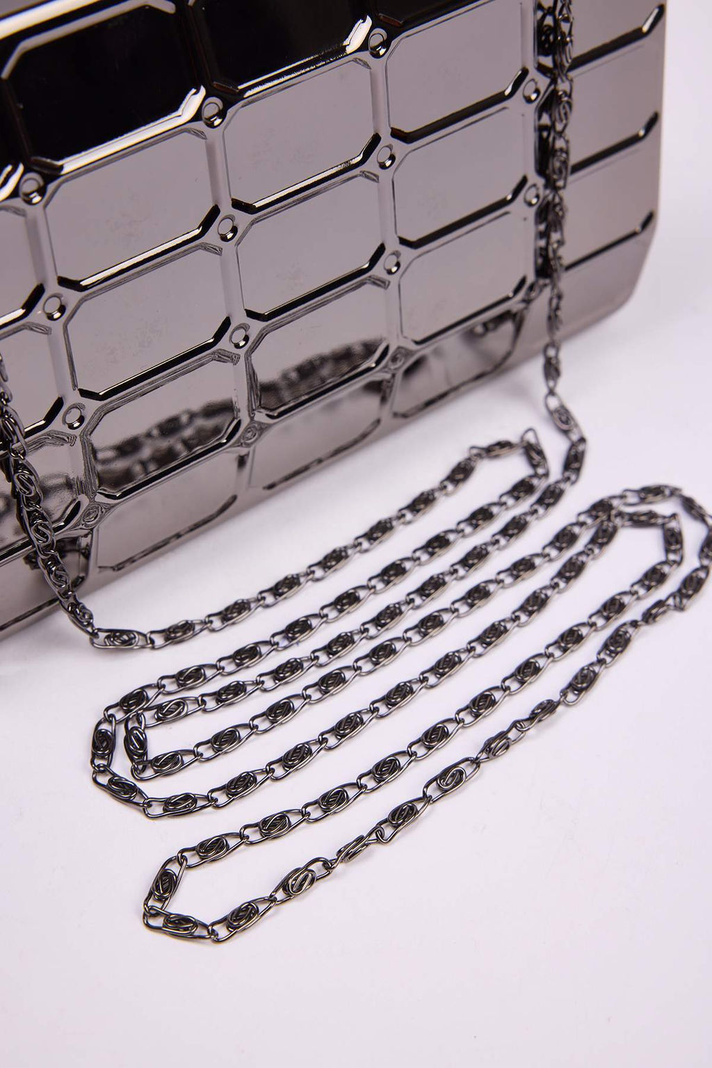 Metalik Gumus Uc Boyutlu Abiye Kad?n S?k Mini Clutch El Cantas? TAKSS25PY00004
