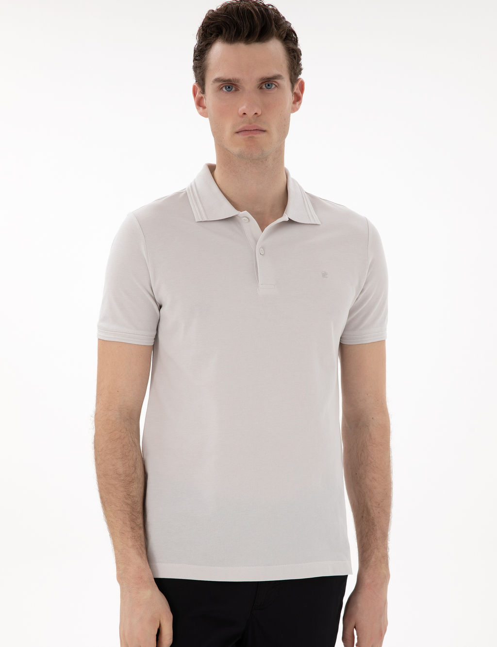 A__k Gri Slim Fit %100 Pamuk Polo Yaka Basic Ti__rt