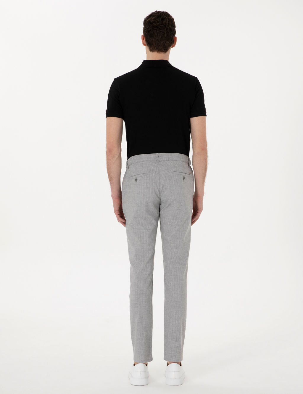 Gri Slim Fit Beli Lastikli _izgili Kanvas Pantolon
