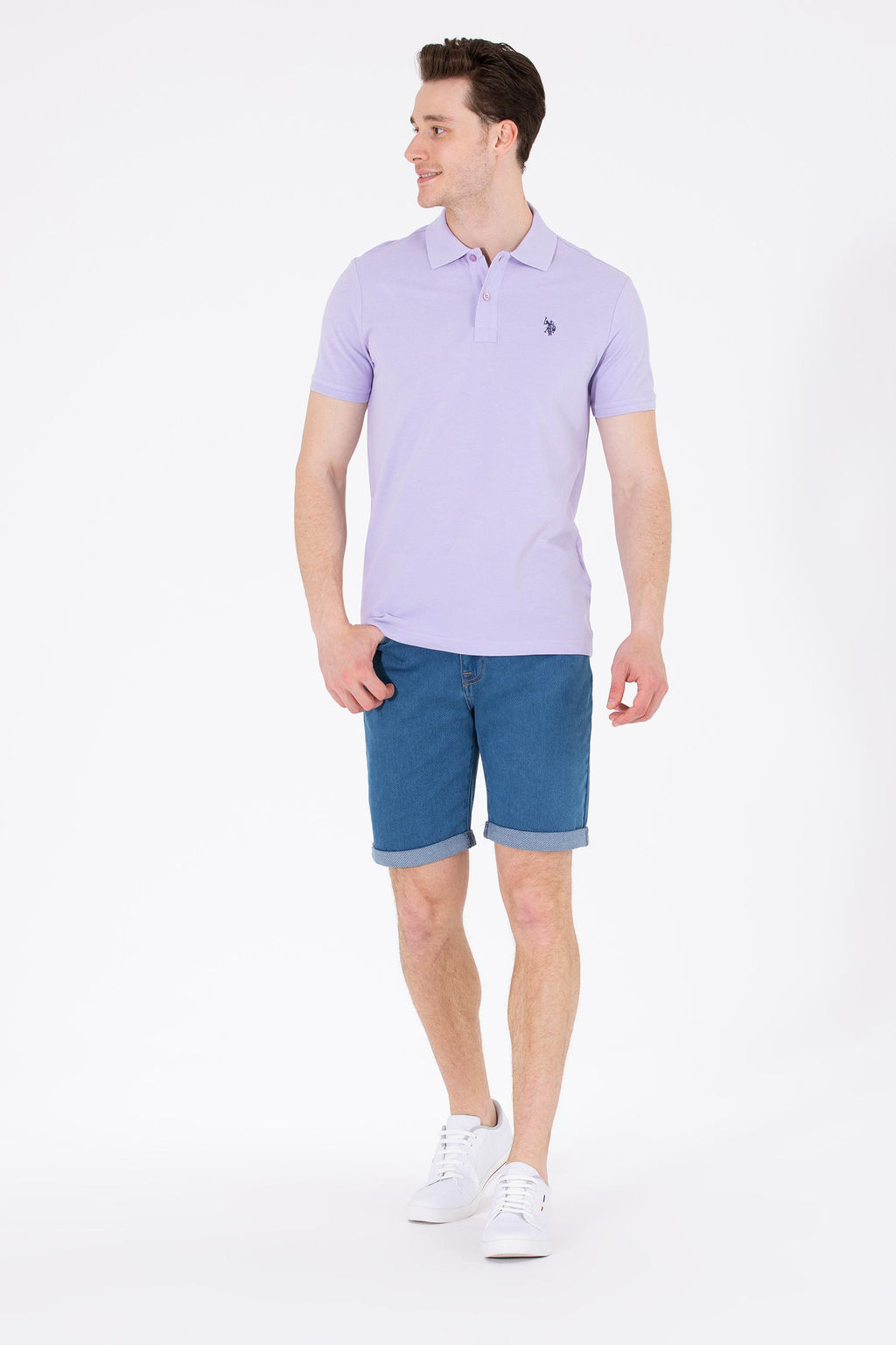 U. S. Polo Assn / Мужская сиреневая базовая футболка с воротником-поло - U.s. polo assn фото 18