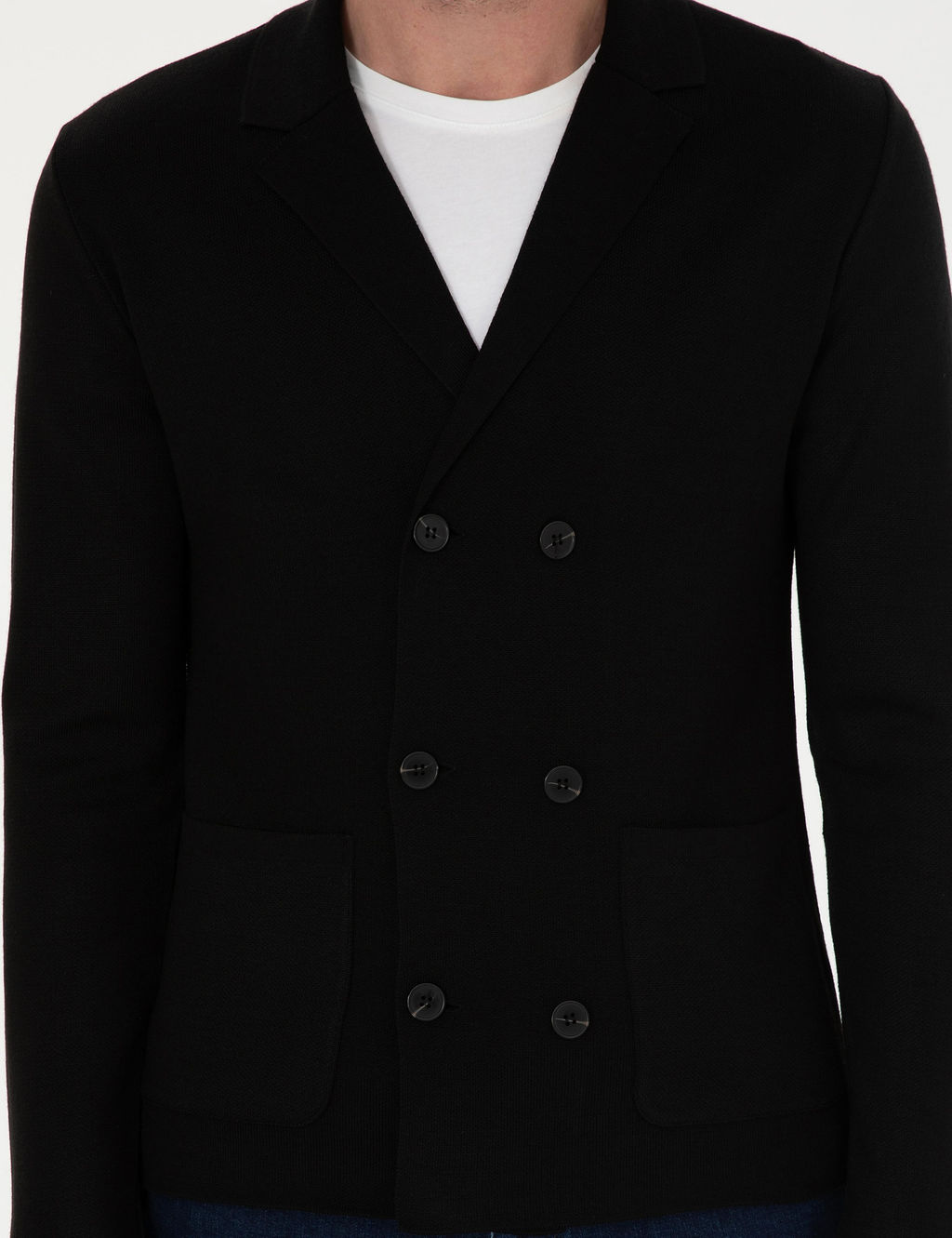 Черный облегающий двубортный трикотажный кардиган из смесовой шерсти - Cacharel фото 6