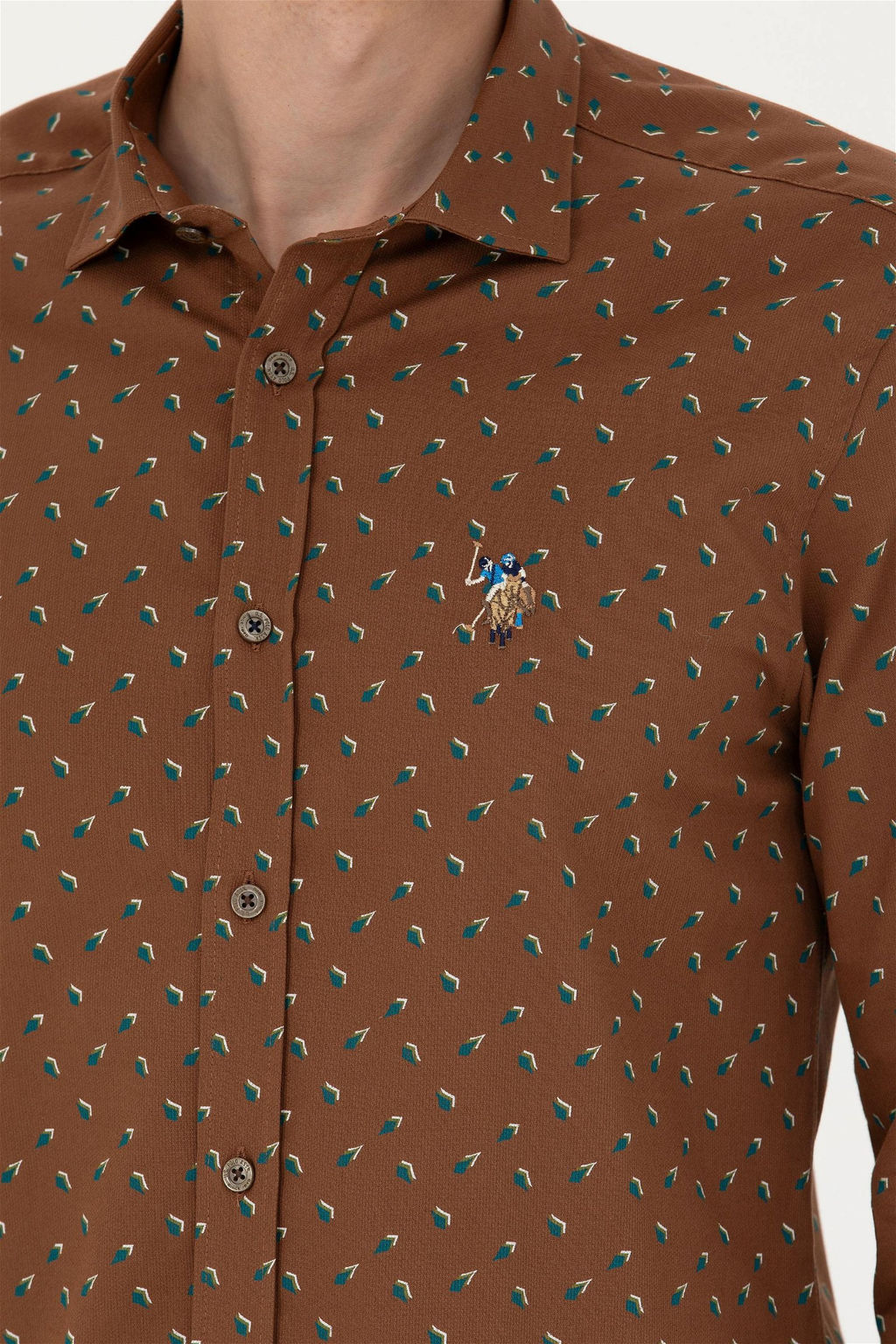 Мужская рубашка светло-хаки с длинным рукавом - U.s. polo assn фото 7