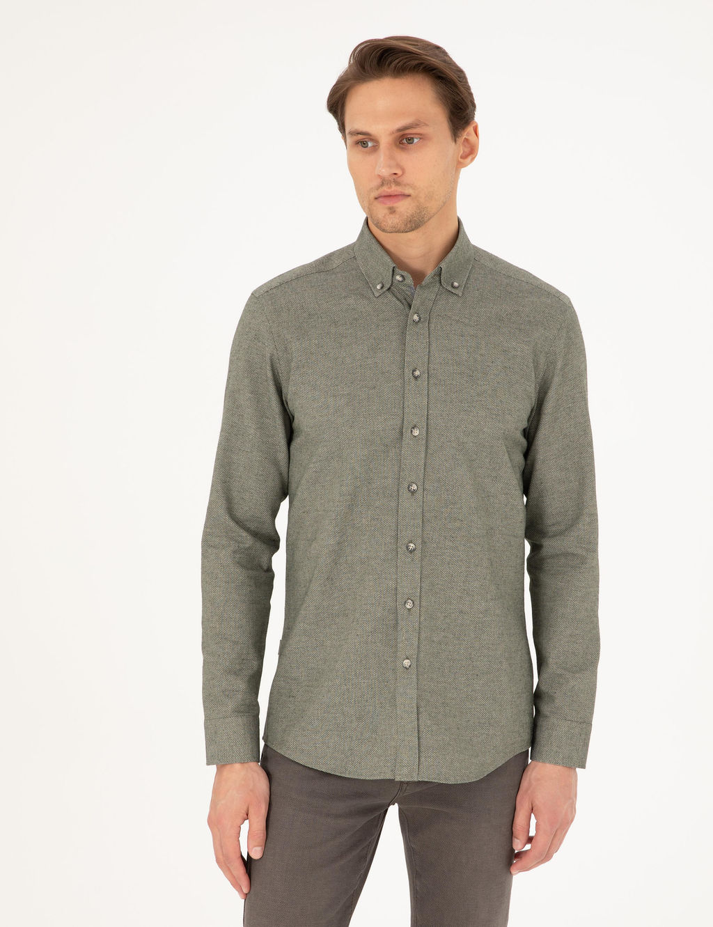 Haki Slim Fit Uzun Kollu G_mlek