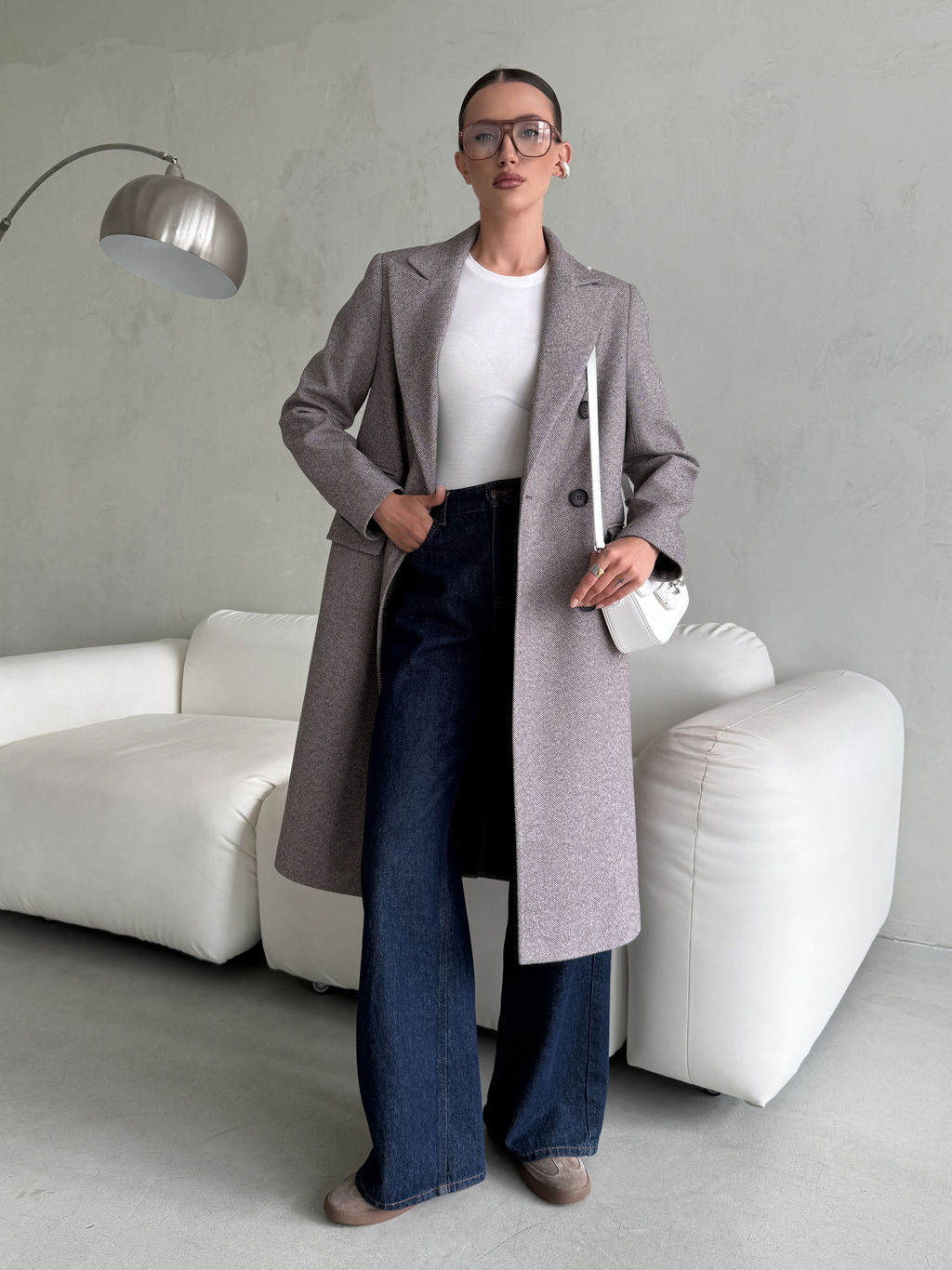 Пальто женское демисезонное 25775 (коричневый/ёлочка)