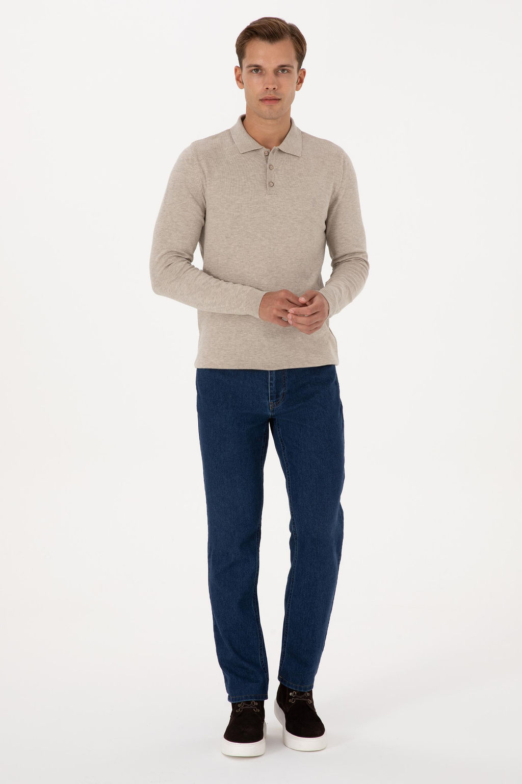 Erkek Slim Fit Polo Yaka Ta_ Melanj Basic Kazak