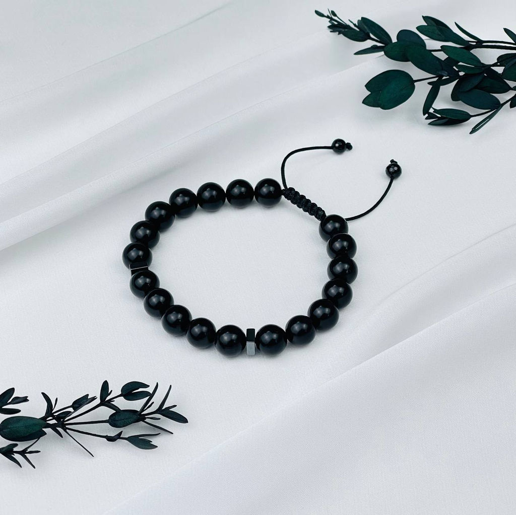 Браслет регулируемый из Шунгита и Гематита от 20 см