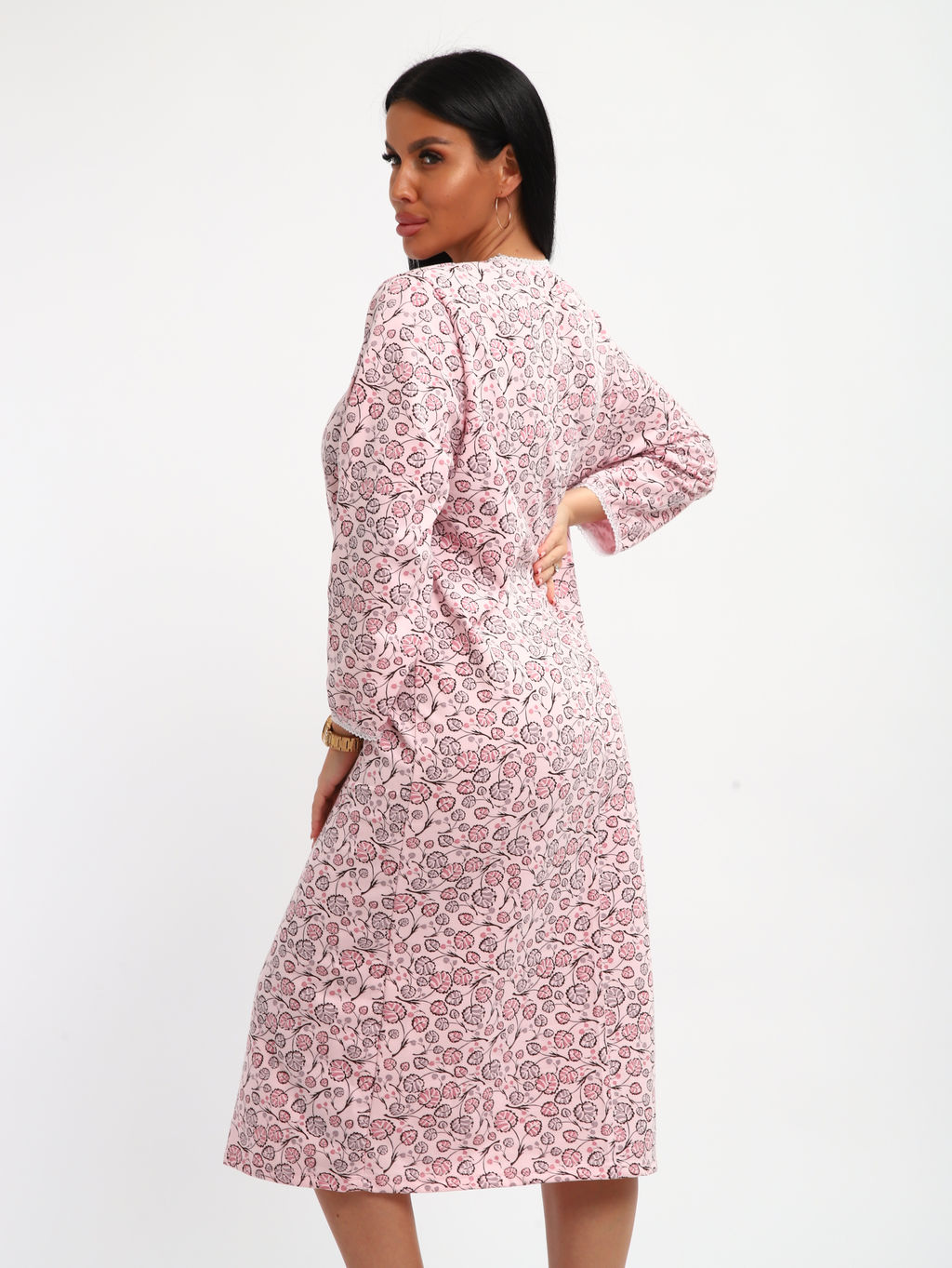 М37 Сорочка теплая футер (листья на розовом новый)