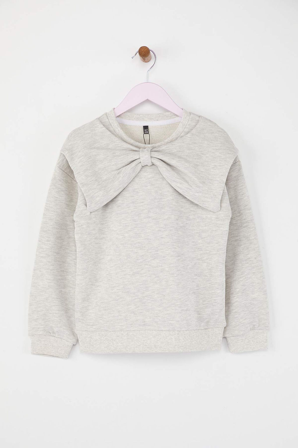 Kar Melanj Pamuklu Fiyonklu Bisiklet Yaka Oversize Orme K?z Cocuk Sweatshirt TKDAW26SW00022 - Trendyolmilla фото 2