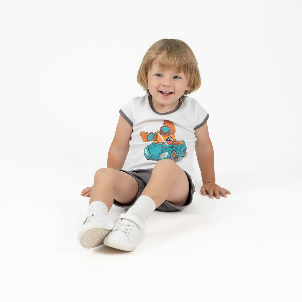 Костюм детский белый/серый корги в авто 7059п (80, 52)