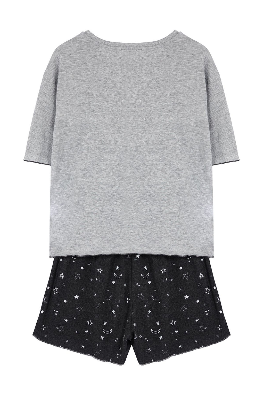 Trendyolmilla Gri Melanj Galaksi Desenli Baby Overlok Detayl? Sortlu Orme Pijama Tak?m? THMSS24PT00203 фото 27