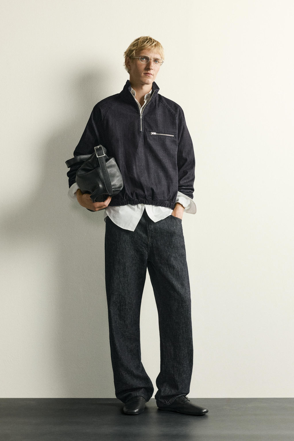 SUDADERA CANGURO DENIM RELAXED FIT / ?ndigo