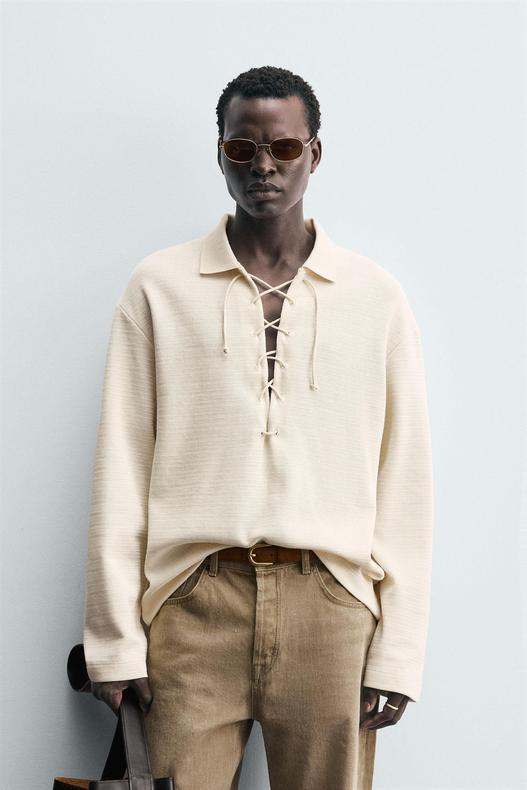 TEXTURED DRAWSTRING POLO SHIRT - Zara фото 2