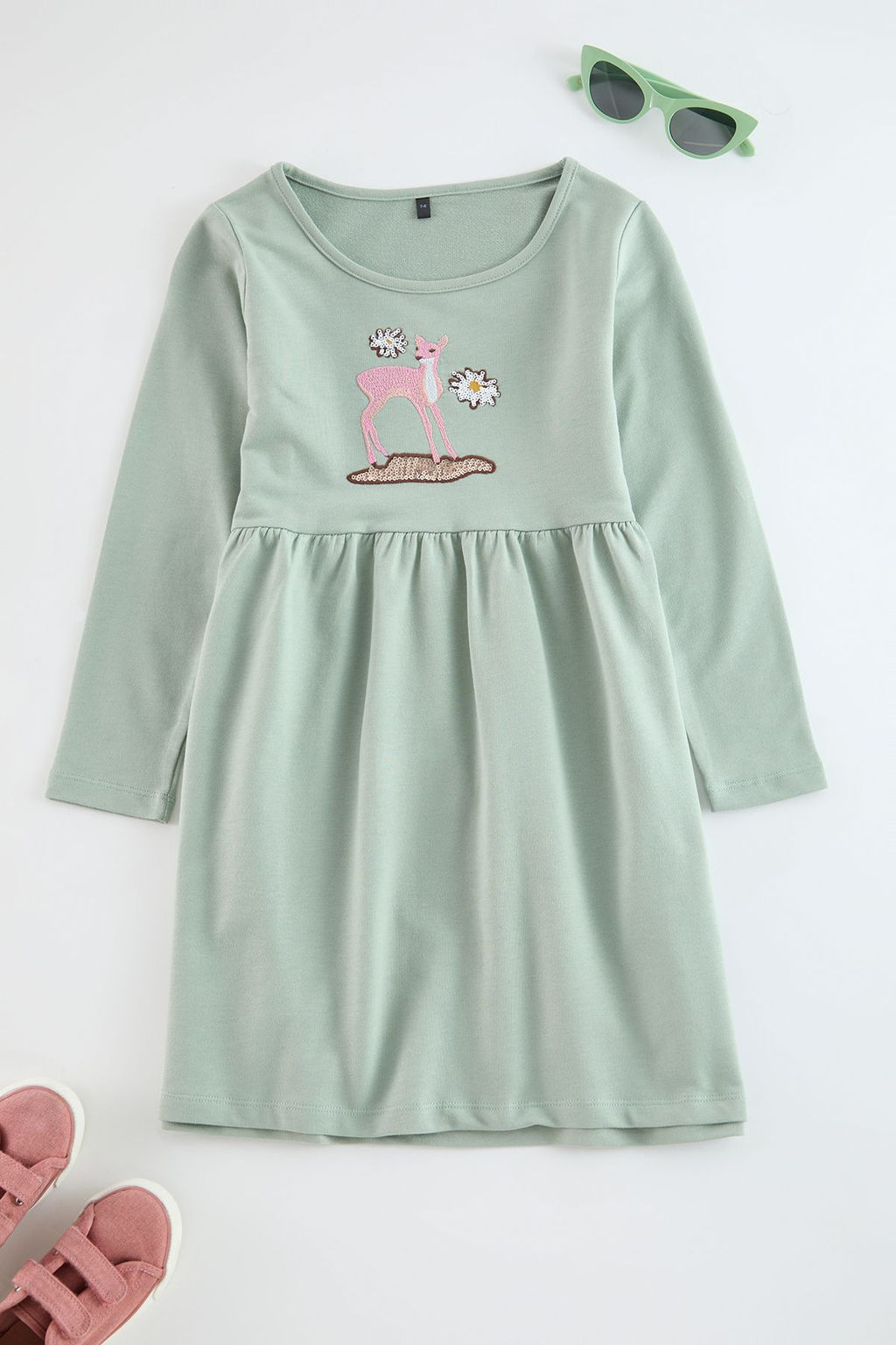 Pembe K?z Cocuk Midi Kurdele Desenli Pamuklu Orme Elbise TKDAW25EL00008 - Trendyolmilla фото 3