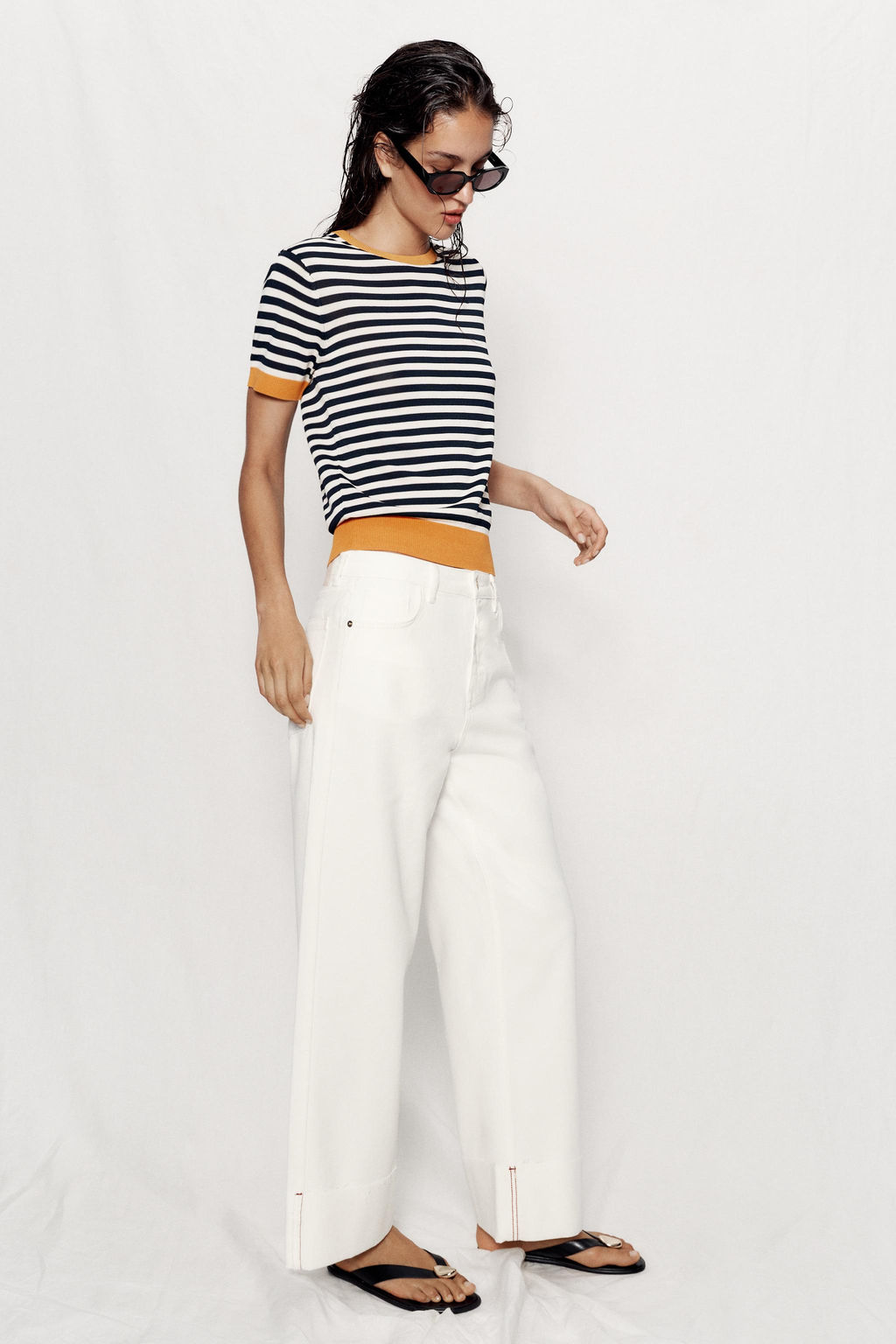 TOP PUNTO RAYAS / blanco-naranja