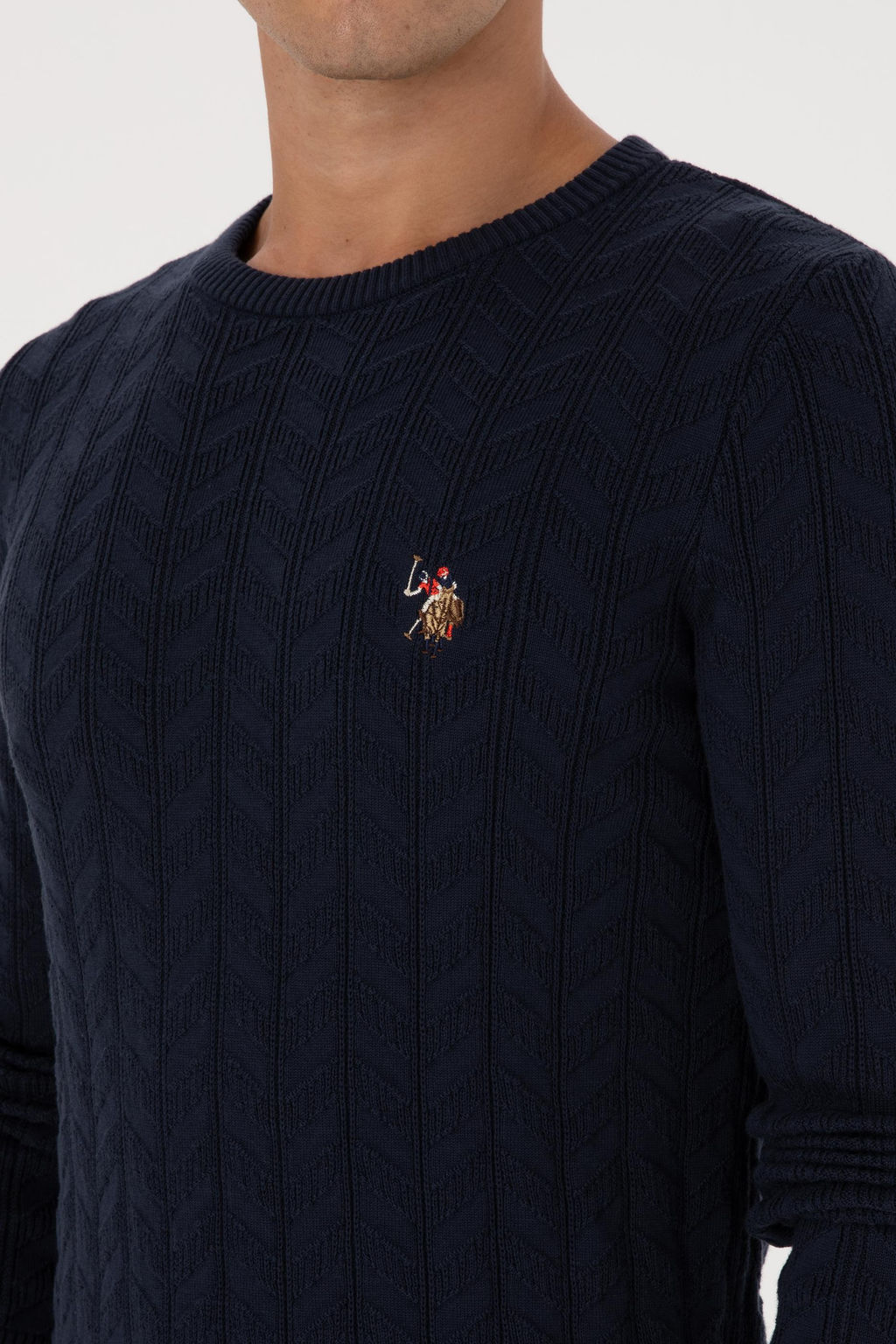 Erkek Slim Fit Bisiklet Yaka Desenli Lacivert Kazak - U.s. polo assn фото 7