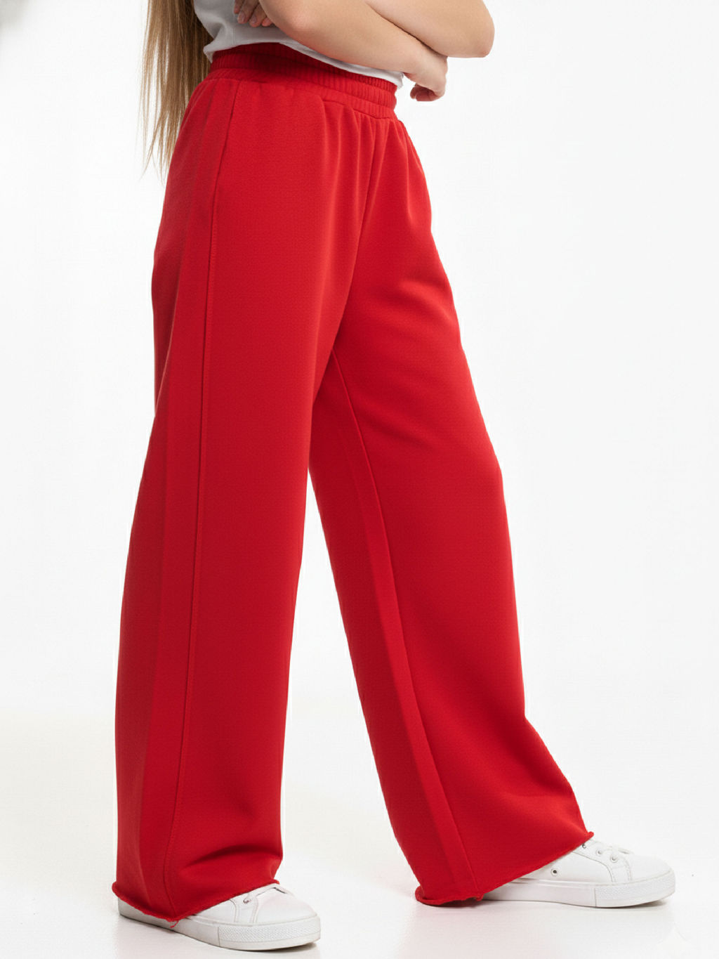 Брюки из футера для девочки с лампасом 22-5698 красный - Mini maxi фото 3