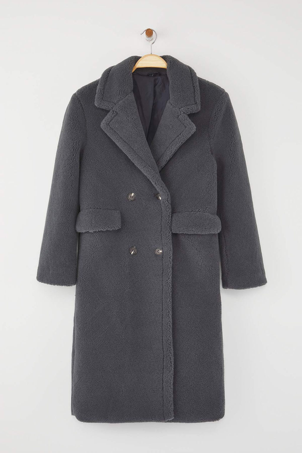 Antrasit Kurklu Kruvaze Regular Uzun Pelus Kaban TWOAW26KB00020 - Trendyolmilla фото 6