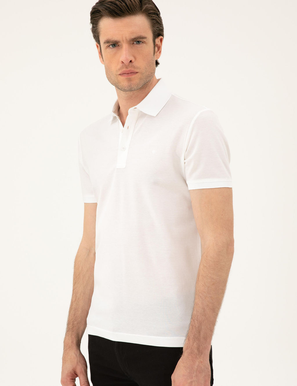 Beyaz Slim Fit Polo Yaka Merserize T-shirt