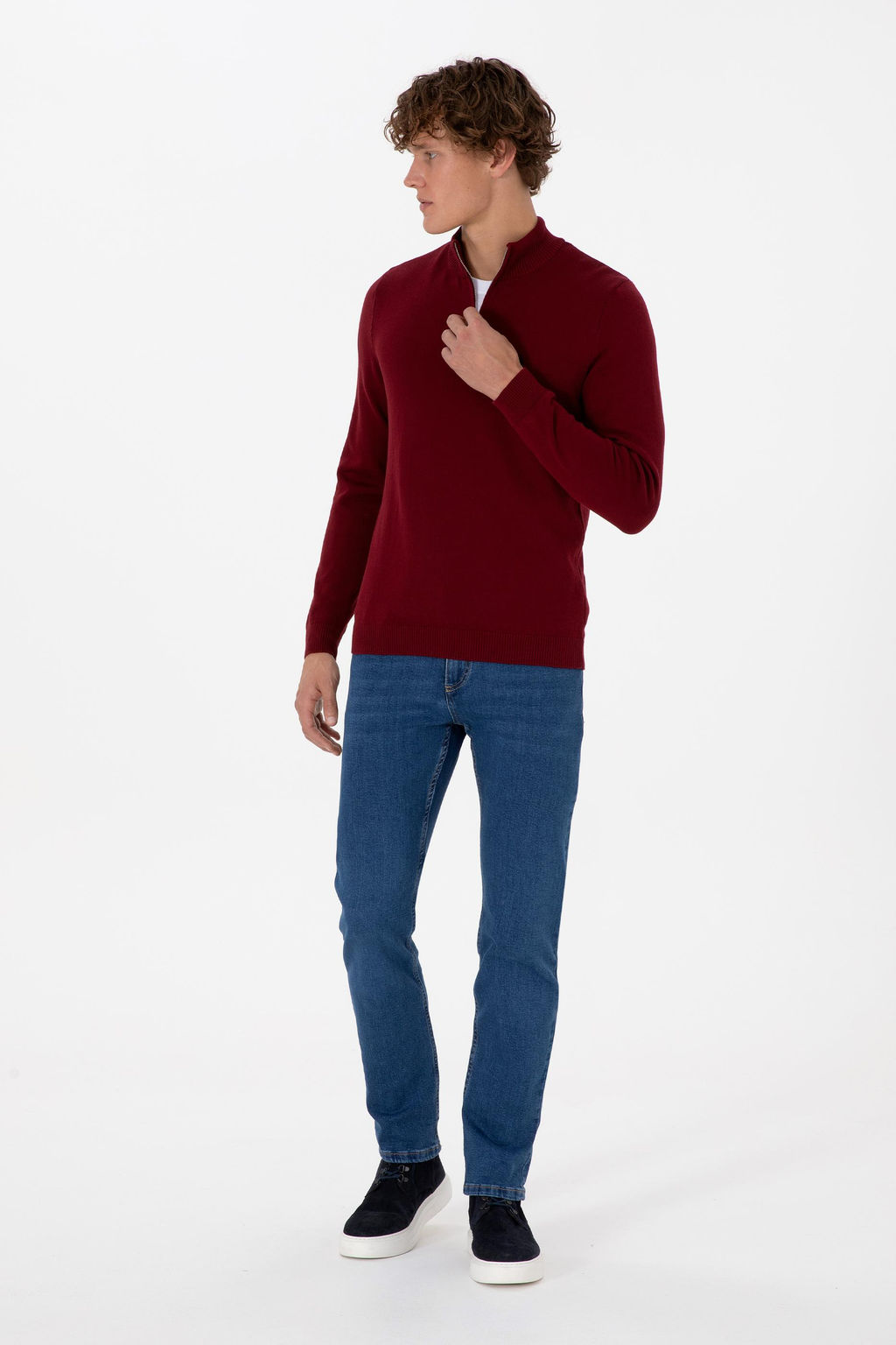 Erkek Slim Fit Yar_m Fermuarl_ Bordo Basic Kazak - U.s. polo assn фото 4