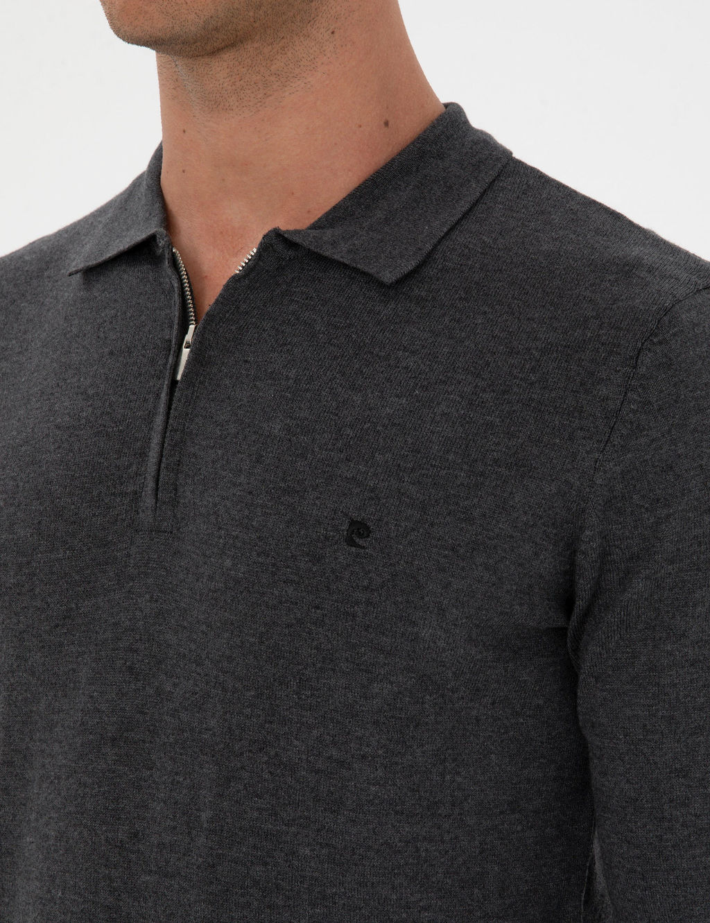 Antrasit Melanj Slim Fit Polo Yaka Fermuarl_ Basic Triko Kazak - Pierre cardin фото 7