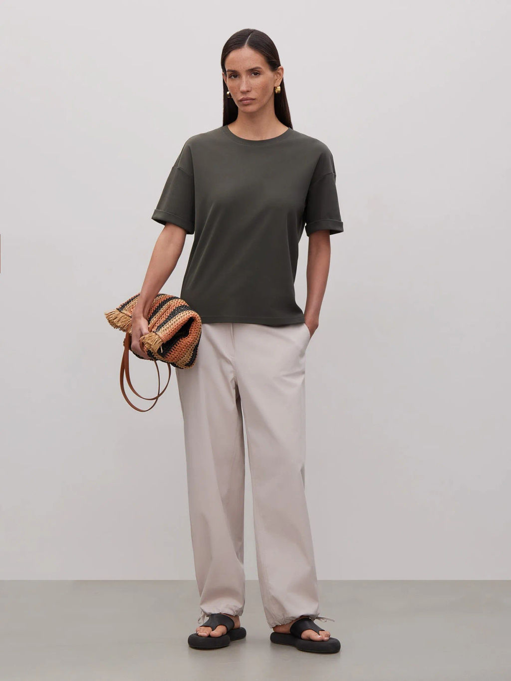 Брюки на завязках снизу, D374/terra