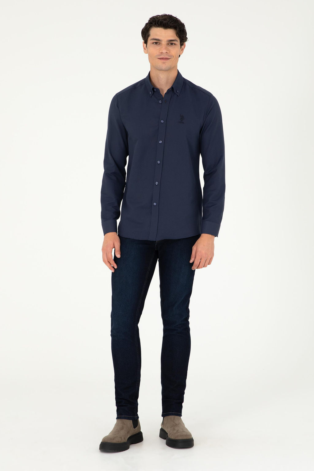 Мужская темно-синяя базовая рубашка с длинным рукавом - U.s. polo assn фото 4