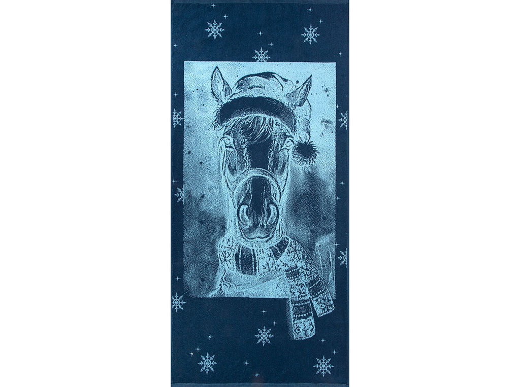 Полотенце махровое 6с102.411ж1 Лошадь новогодняя (джинс) 67х150см
