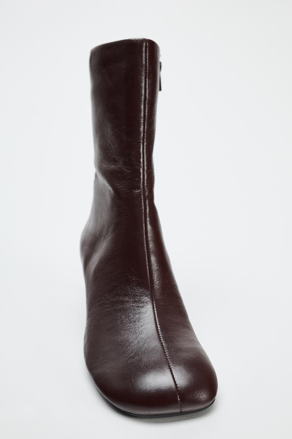 LEATHER ANKLE BOOTS WITH KITTEN HEEL - Zara фото 4