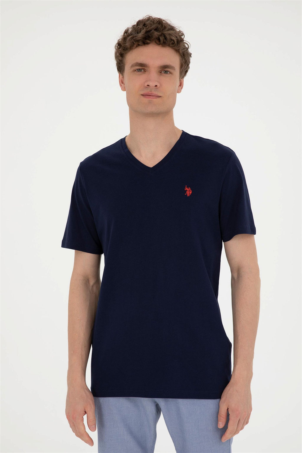 Футболка мужская U.S. Polo Assn базовая темно-синяя из хлопка фото 3