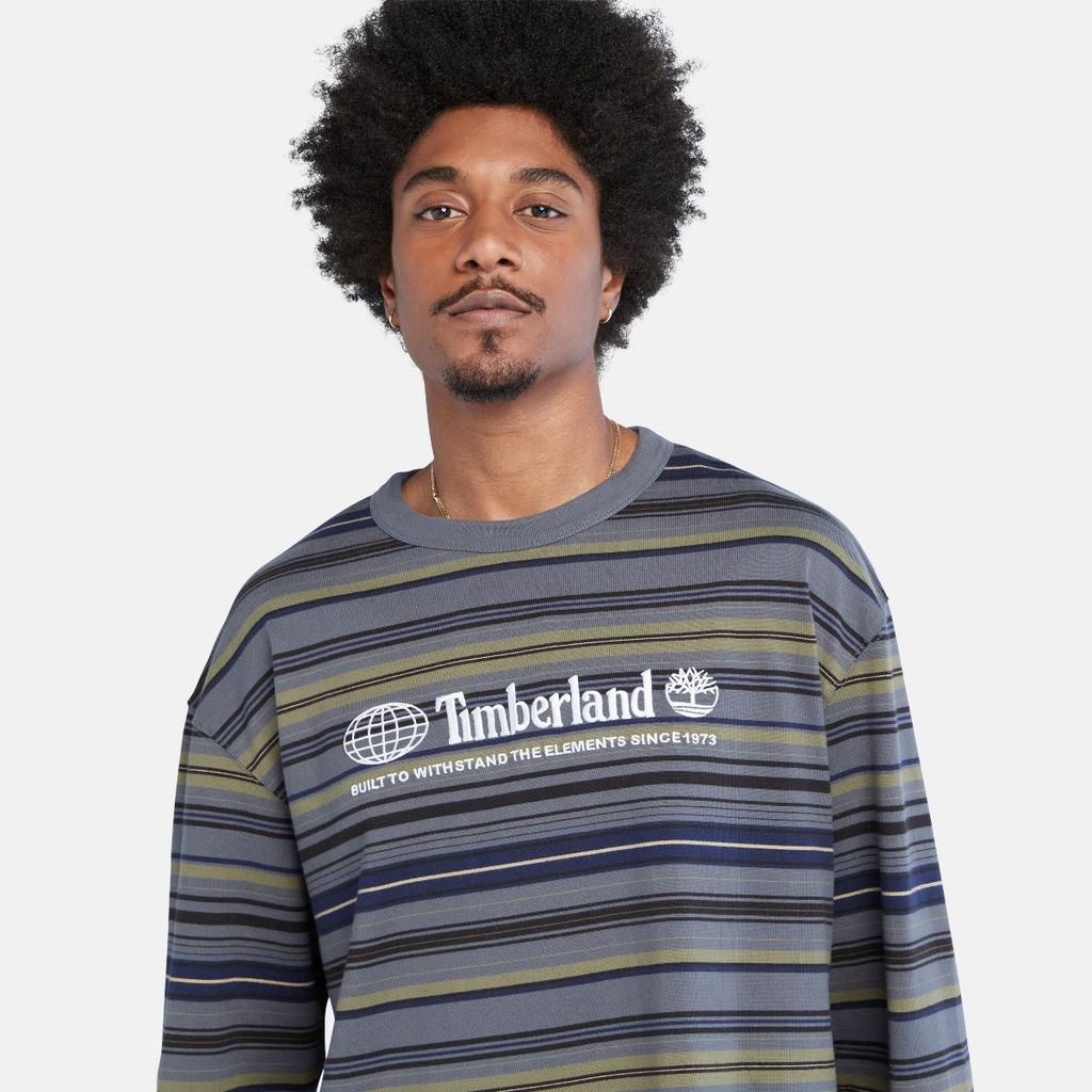 Футболка с длинным рукавом Timberland Longsleeve Striped Linear Logo Regular серая  фото 4
