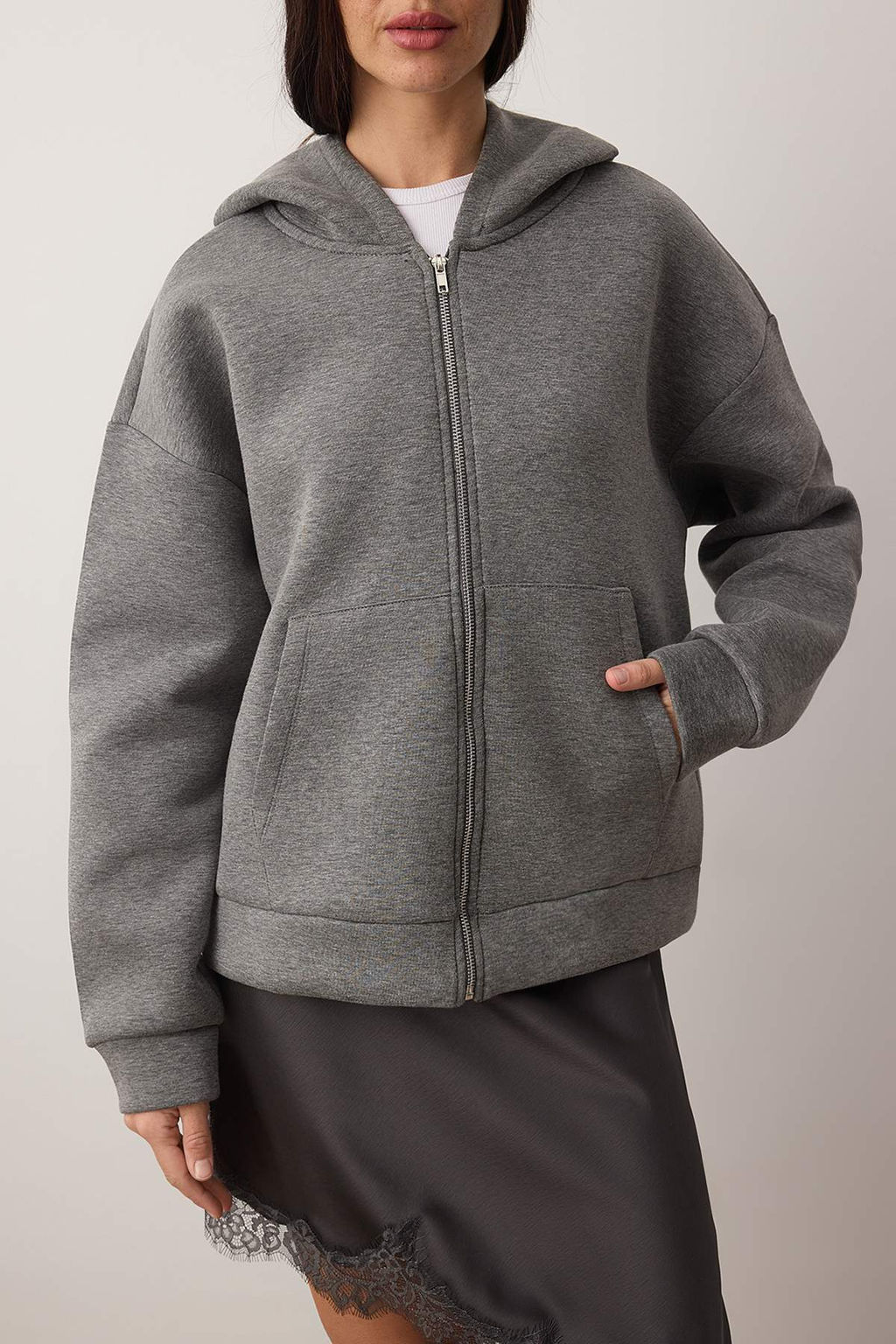 Wardrobe Essentials  Antrasit Melanj Oversize Kapusonlu Orme Sweatshirt |TWOAW26SW00018