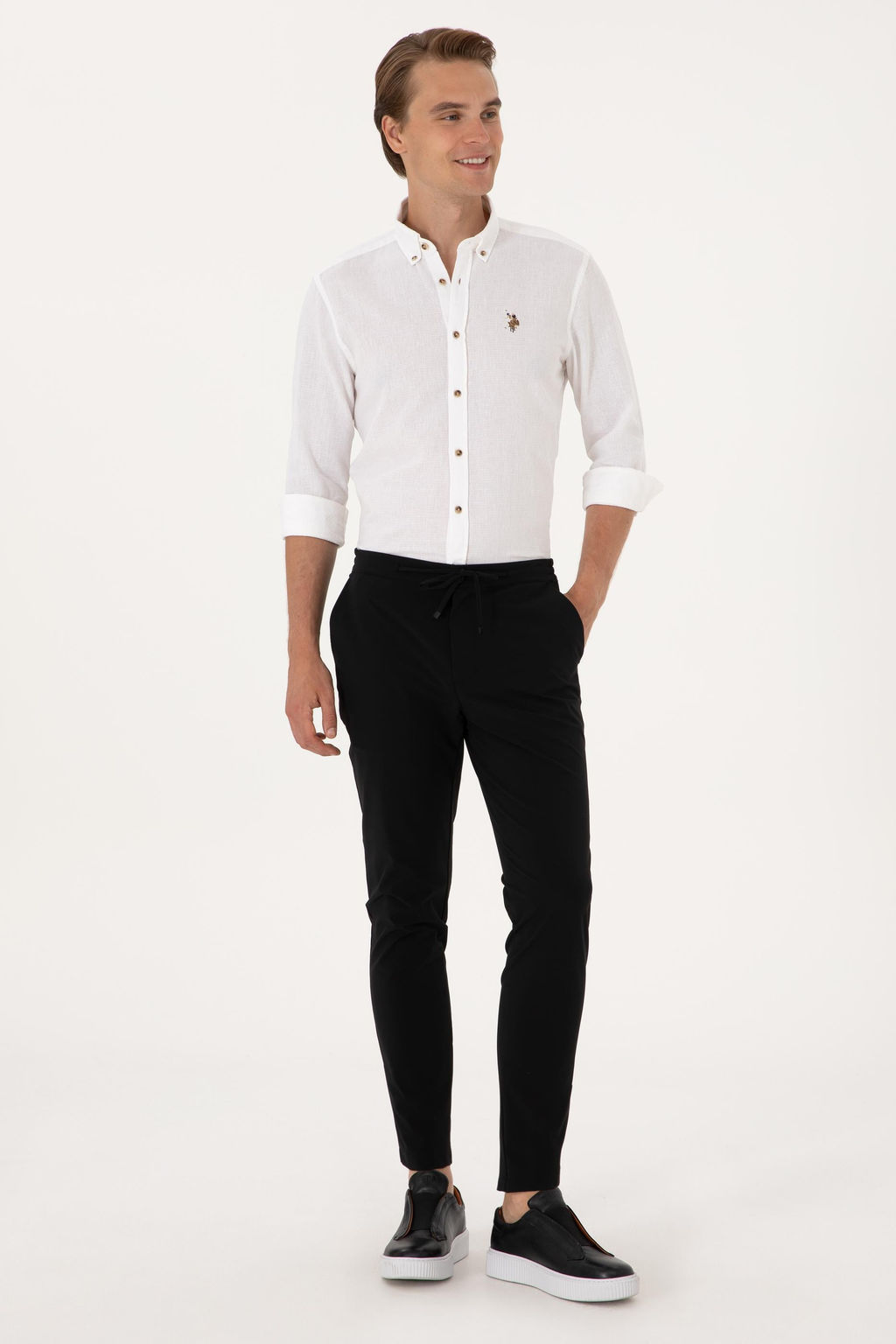 Erkek Body Fit Siyah Kanvas Pantolon