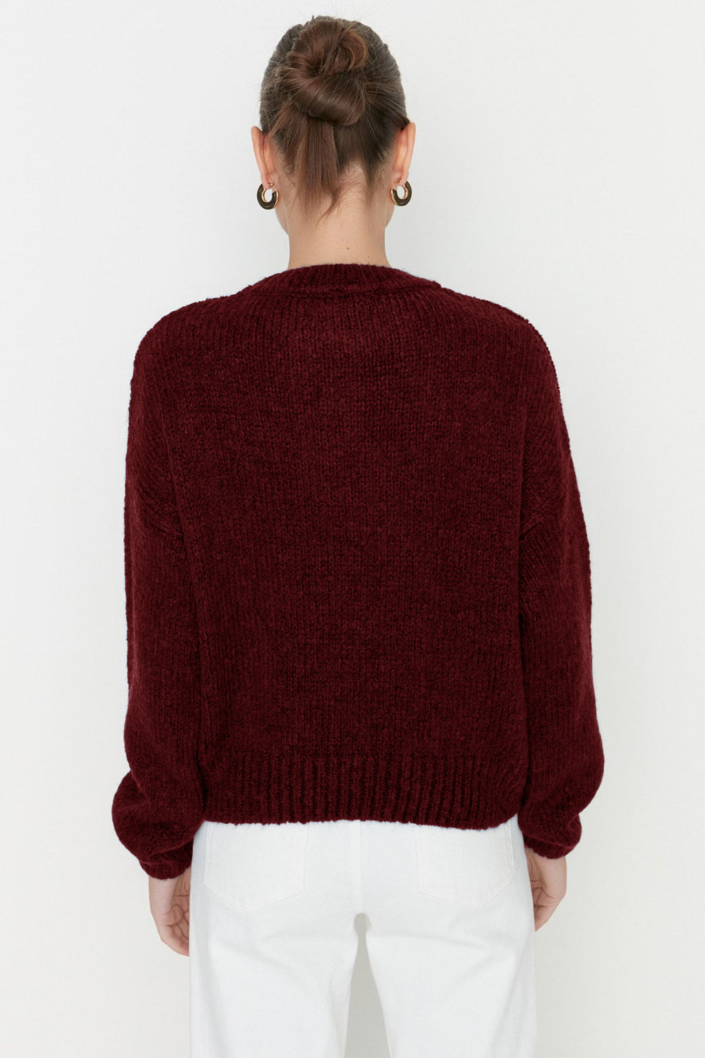 Bordo Genis Kal?p Yumusak Dokulu Basic Triko Kazak TWOAW23KZ00185